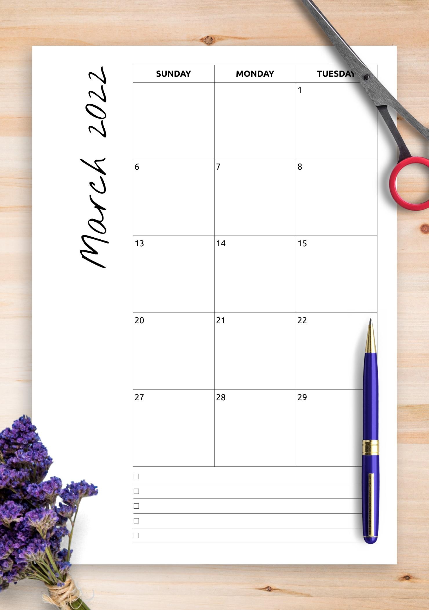 Download Printable Monthly calendar with notes PDF