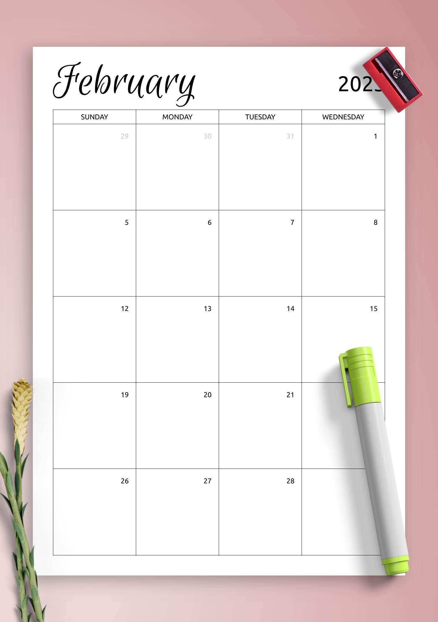 Download Printable Monthly Calendar Template PDF