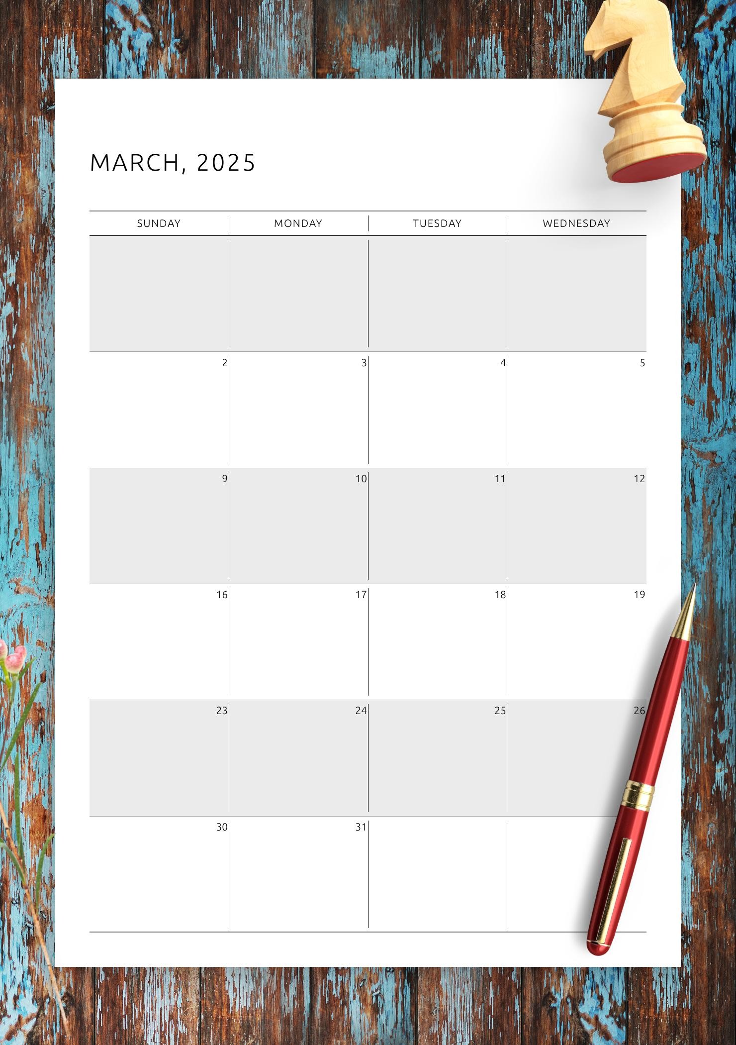 Download Printable Monthly Calendar Template PDF