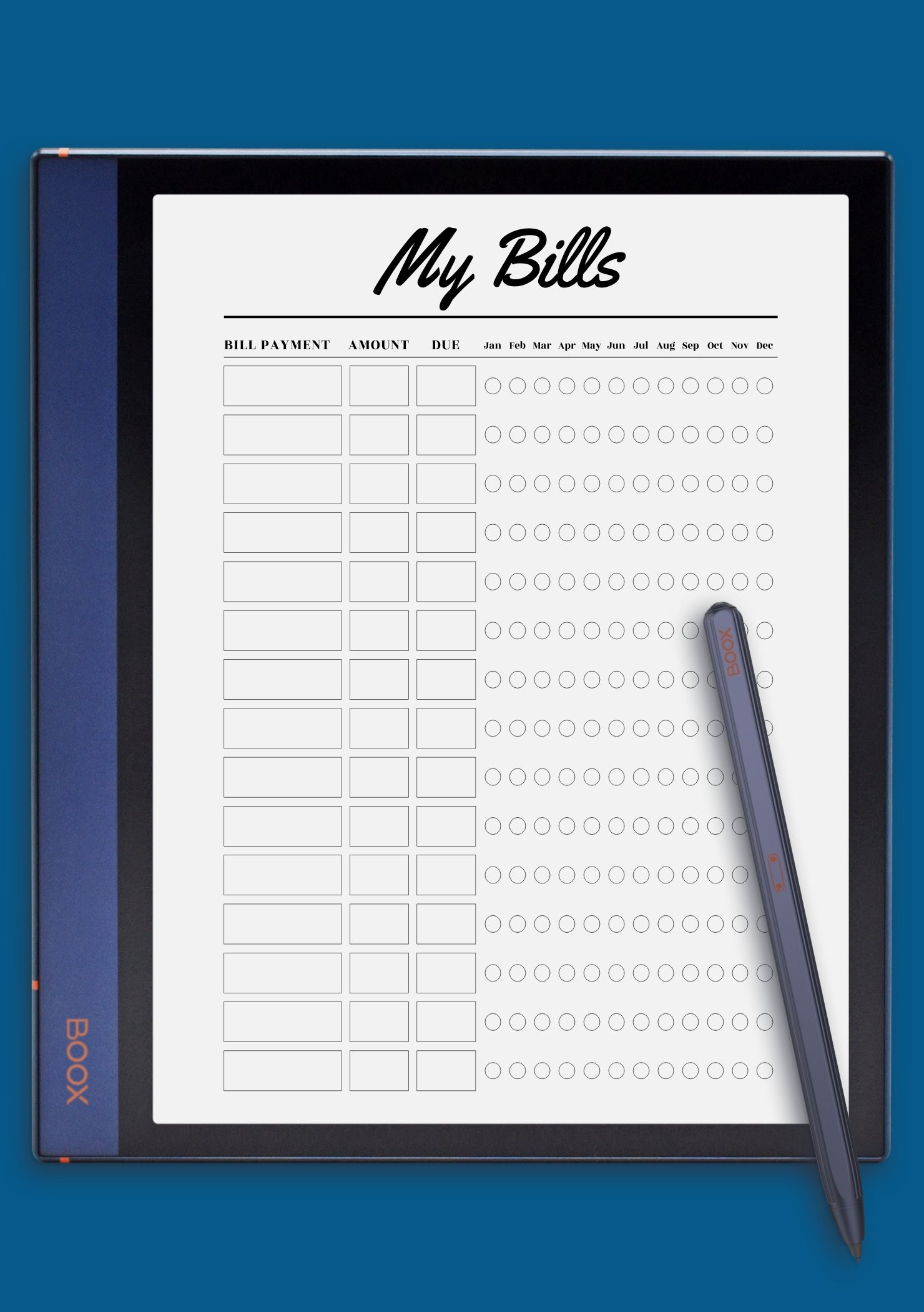Download Printable My Bills budget planner PDF
