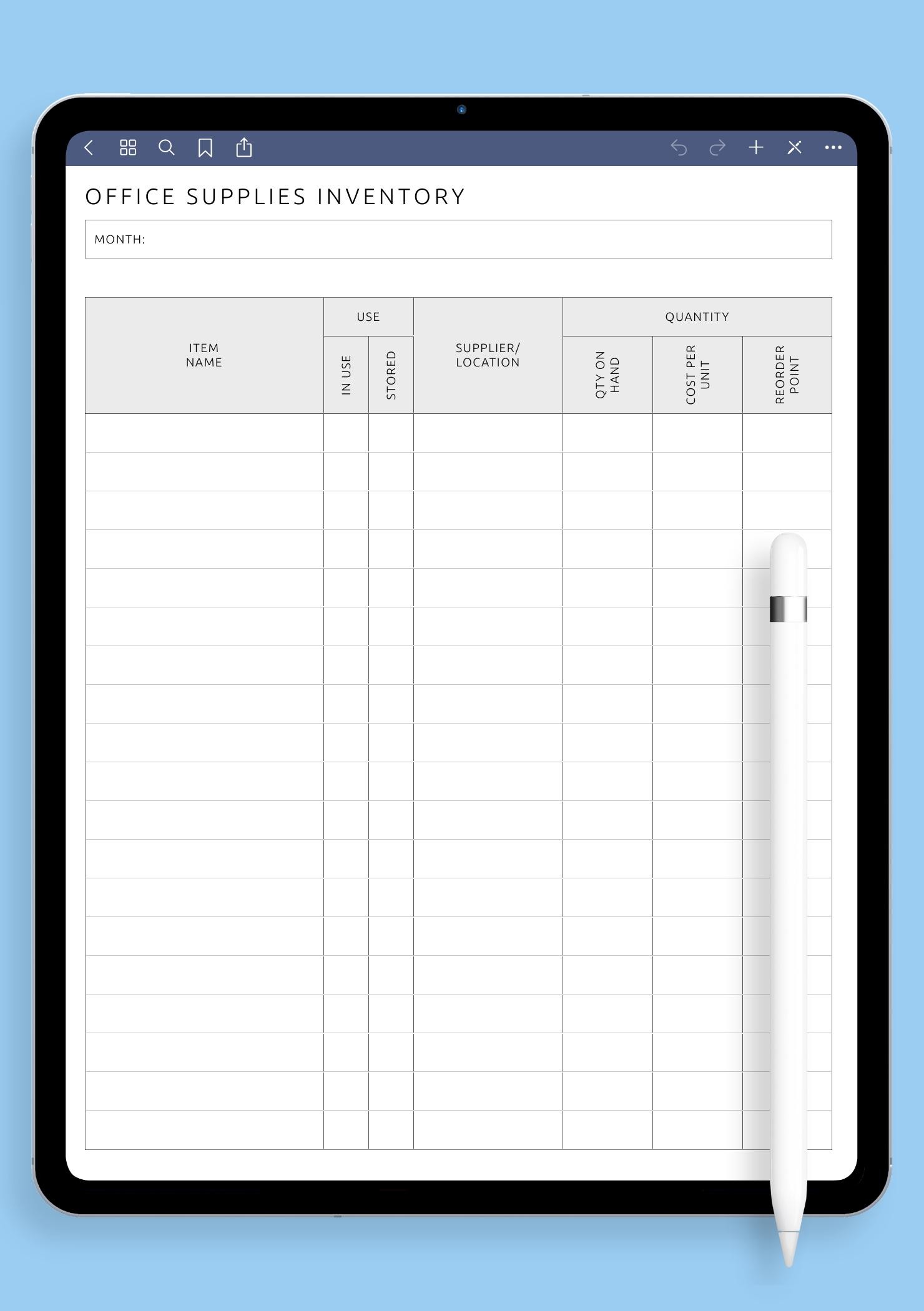 Office Supplies Inventory Template in Excel