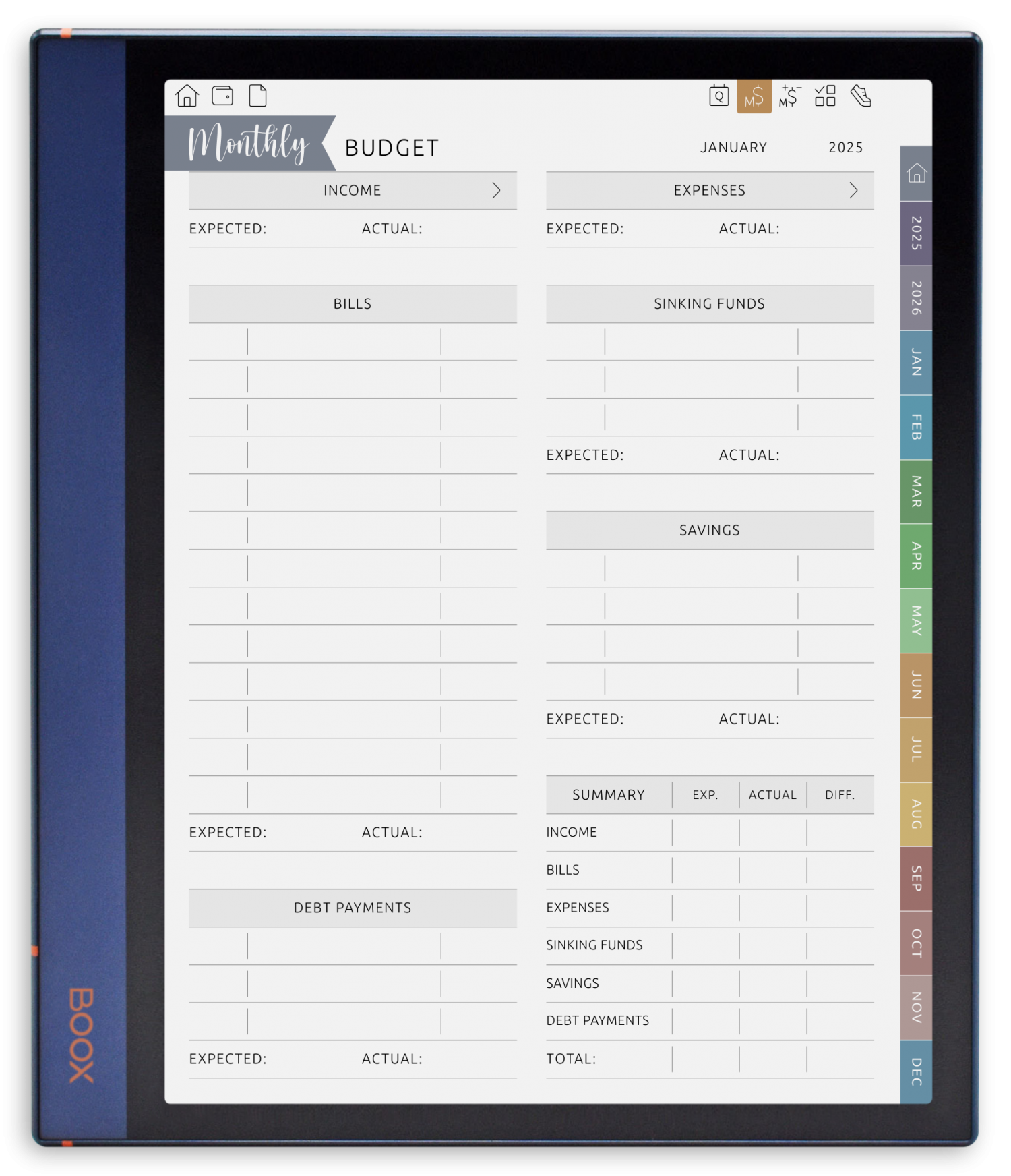 ONYX BOOX - Budget Planner - Portrait Elegant-Color Theme