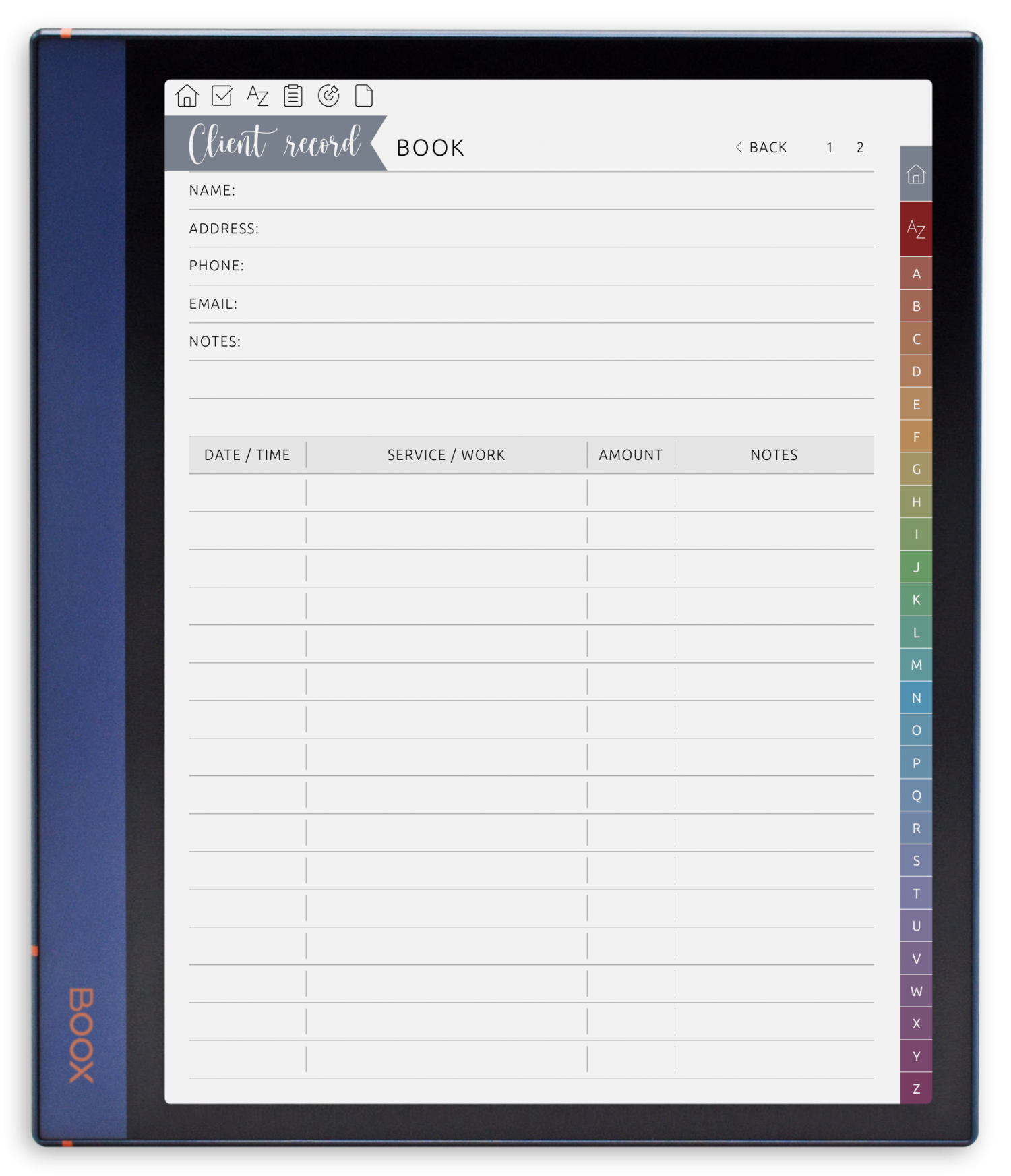 ONYX BOOX - Client Record Book - Portrait Elegant-Color Theme