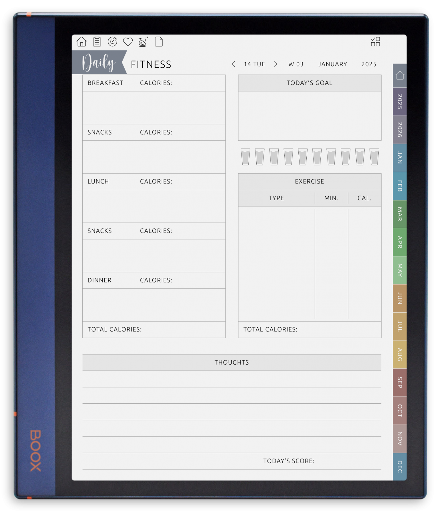 ONYX BOOX - Health &amp; Fitness Planner - Portrait Elegant-Color Theme