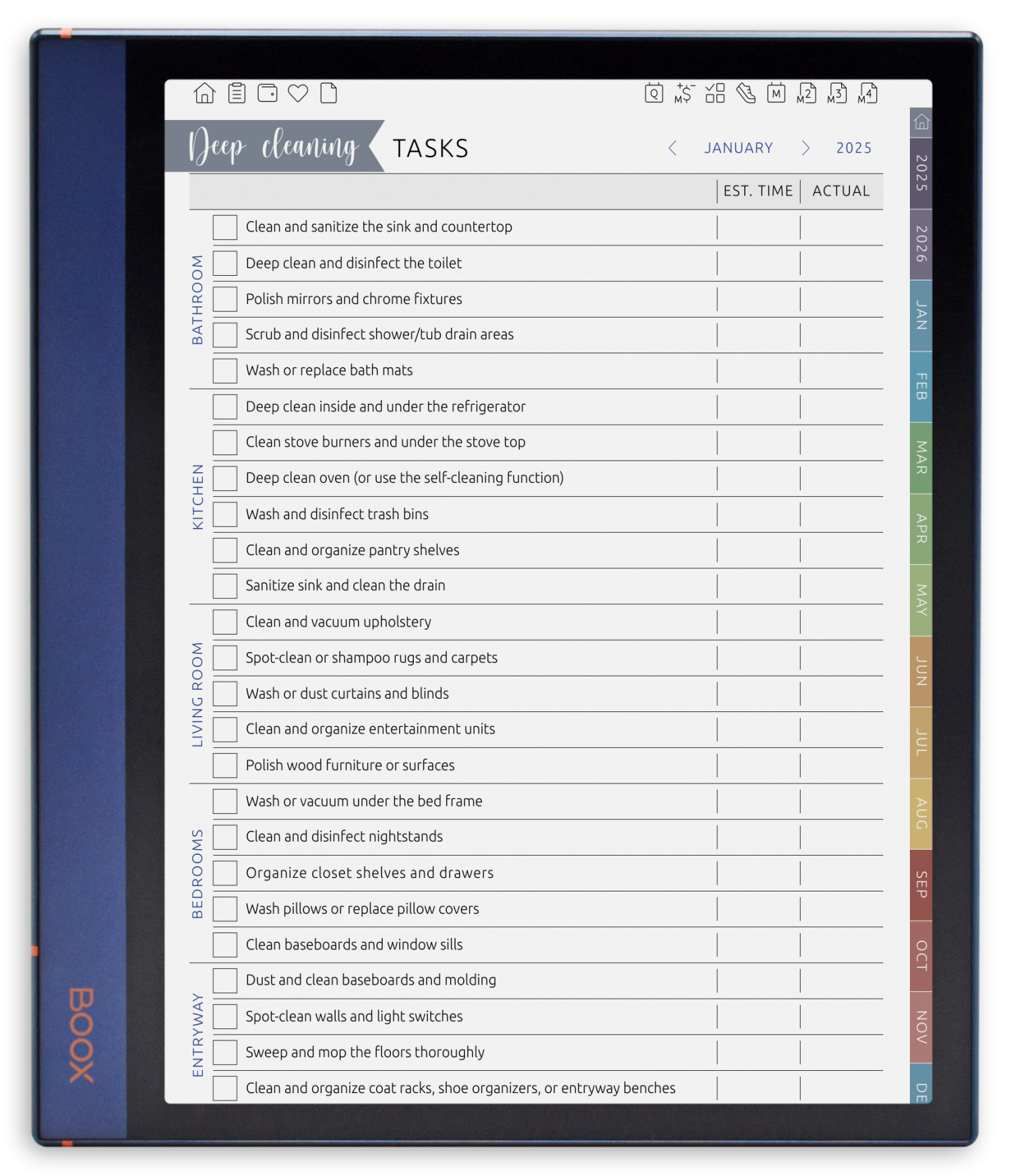 Onyx Boox - Household &amp; Cleaning Planner - Portrait Elegant-Color Theme