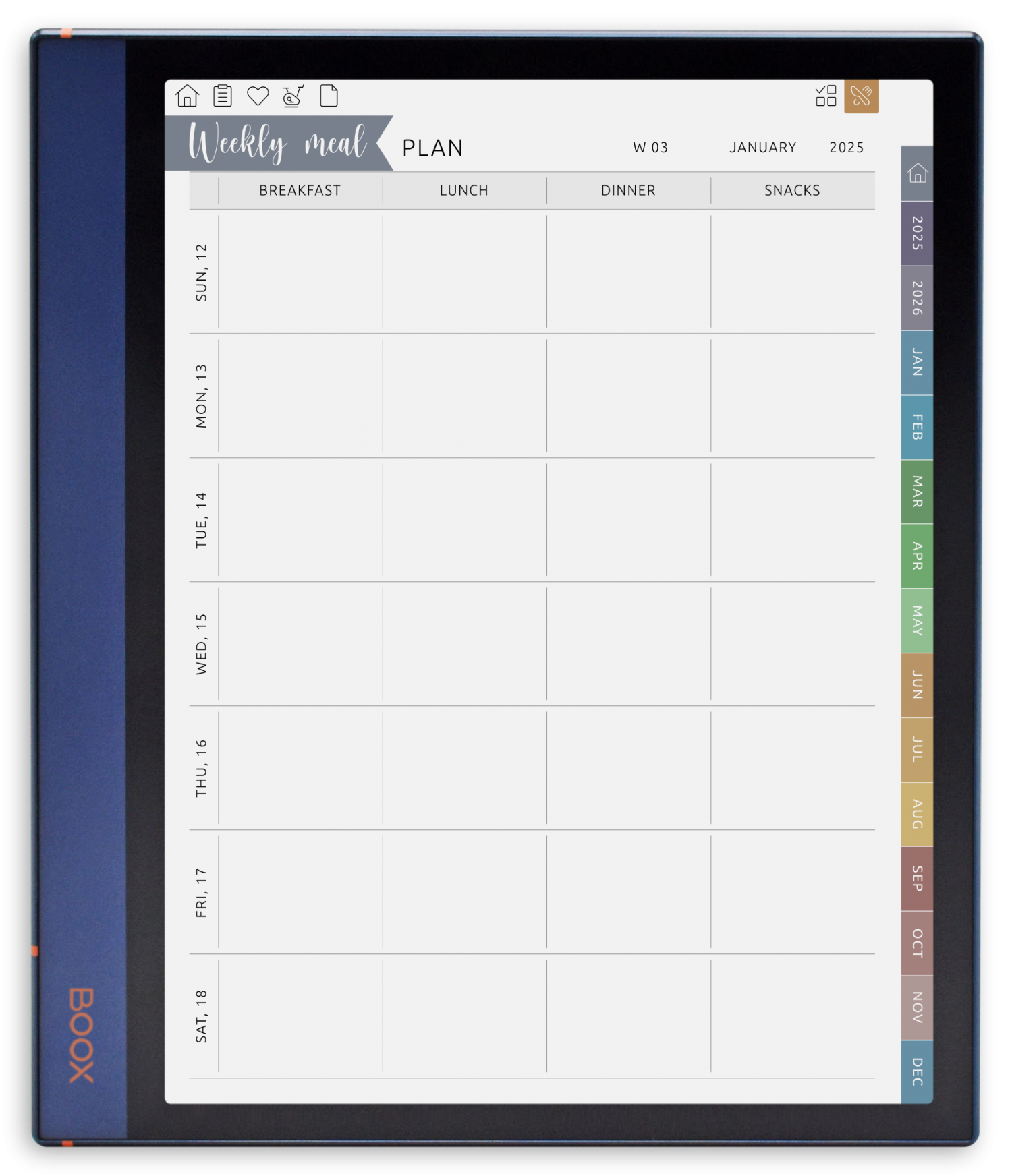 ONYX BOOX - Meal Planner - Portrait Elegant-Color Theme