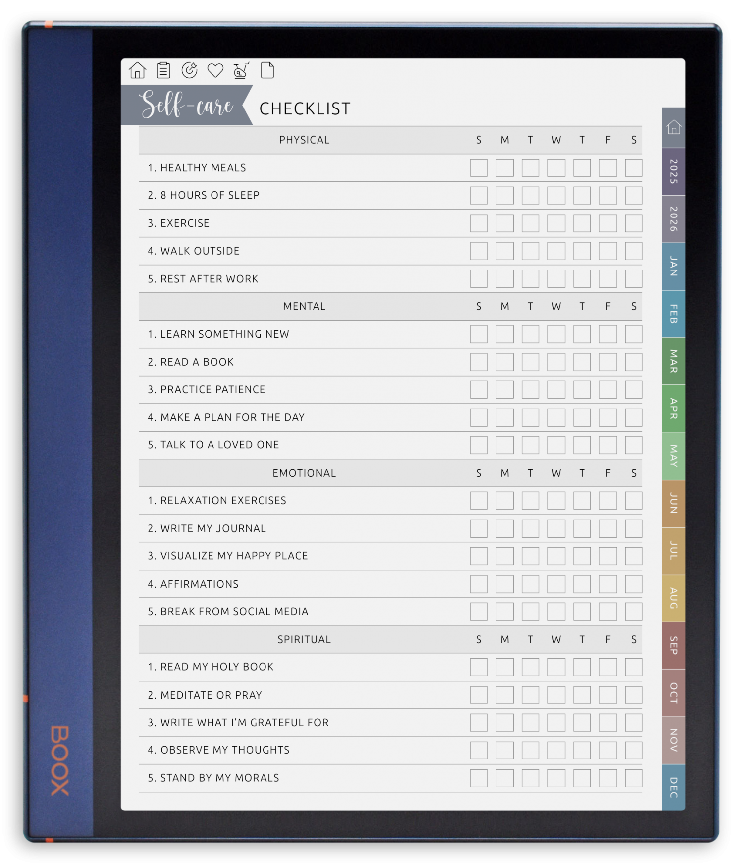 ONYX BOOX - Self-Care Planner - Portrait Elegant-Color Theme