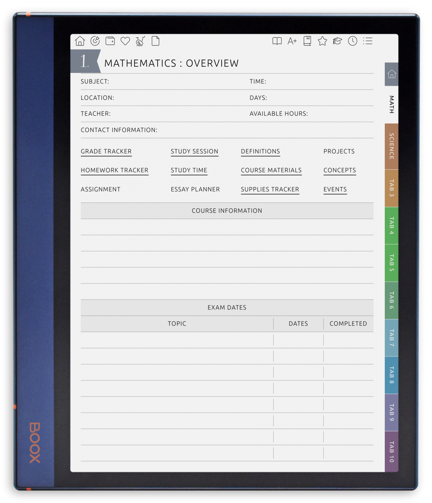 ONYX BOOX - Student Planner - Portrait Elegant-Color Theme