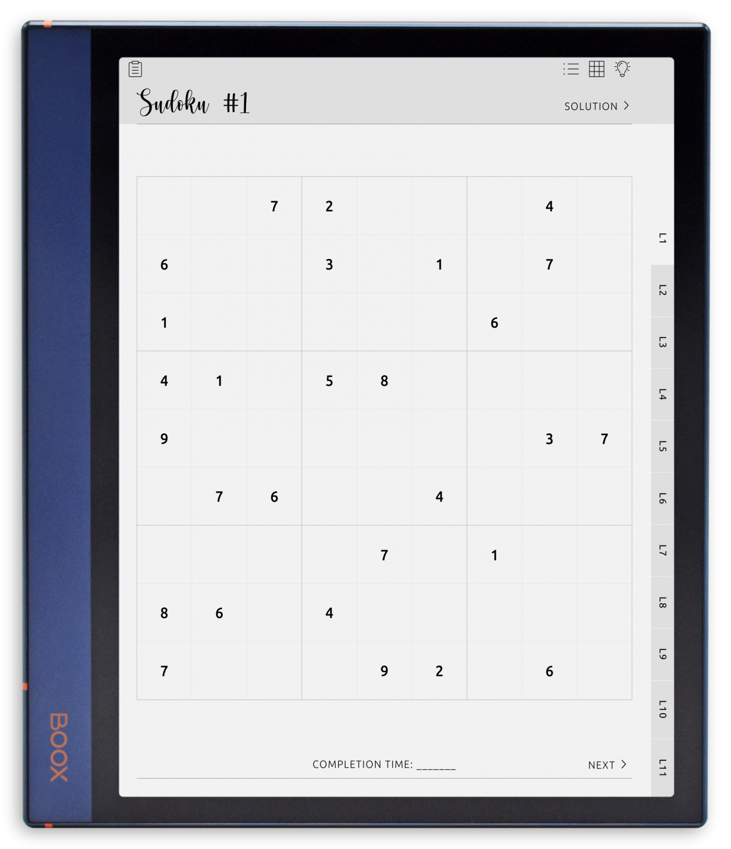 ONYX BOOX - Sudoku Puzzles - Portrait Elegant-Color Theme