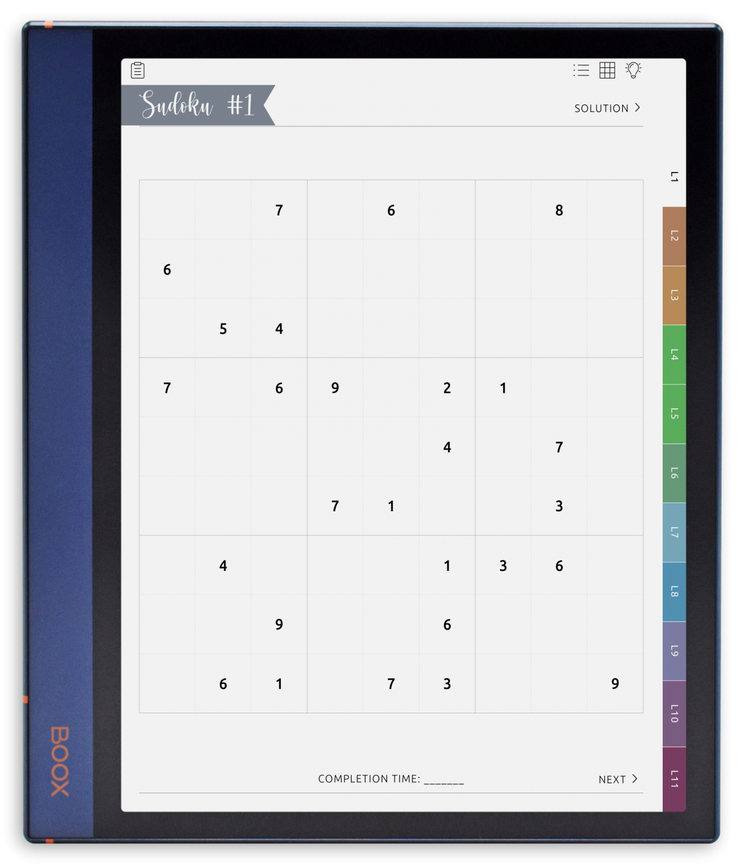 ONYX BOOX - Sudoku Puzzles - Portrait Elegant-Color Theme