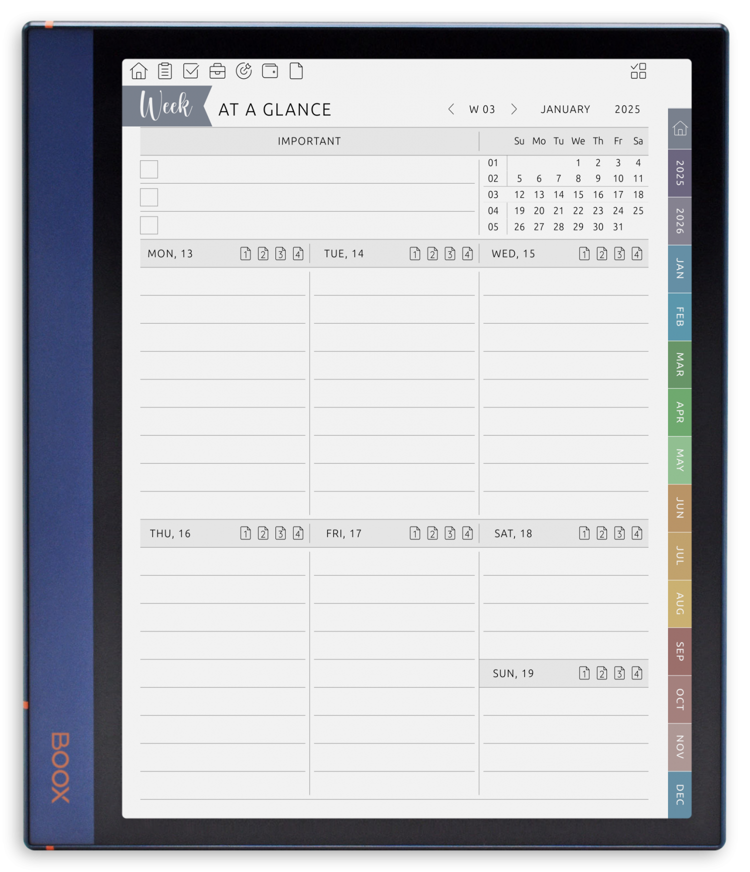 ONYX BOOX - Weekly Planner - Portrait Elegant-Color Theme
