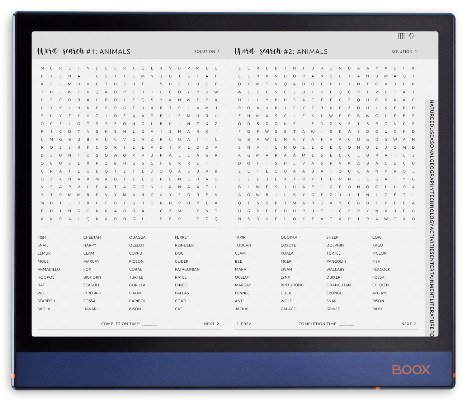 ONYX BOOX - Word Search Puzzles - Landscape Graceful Theme