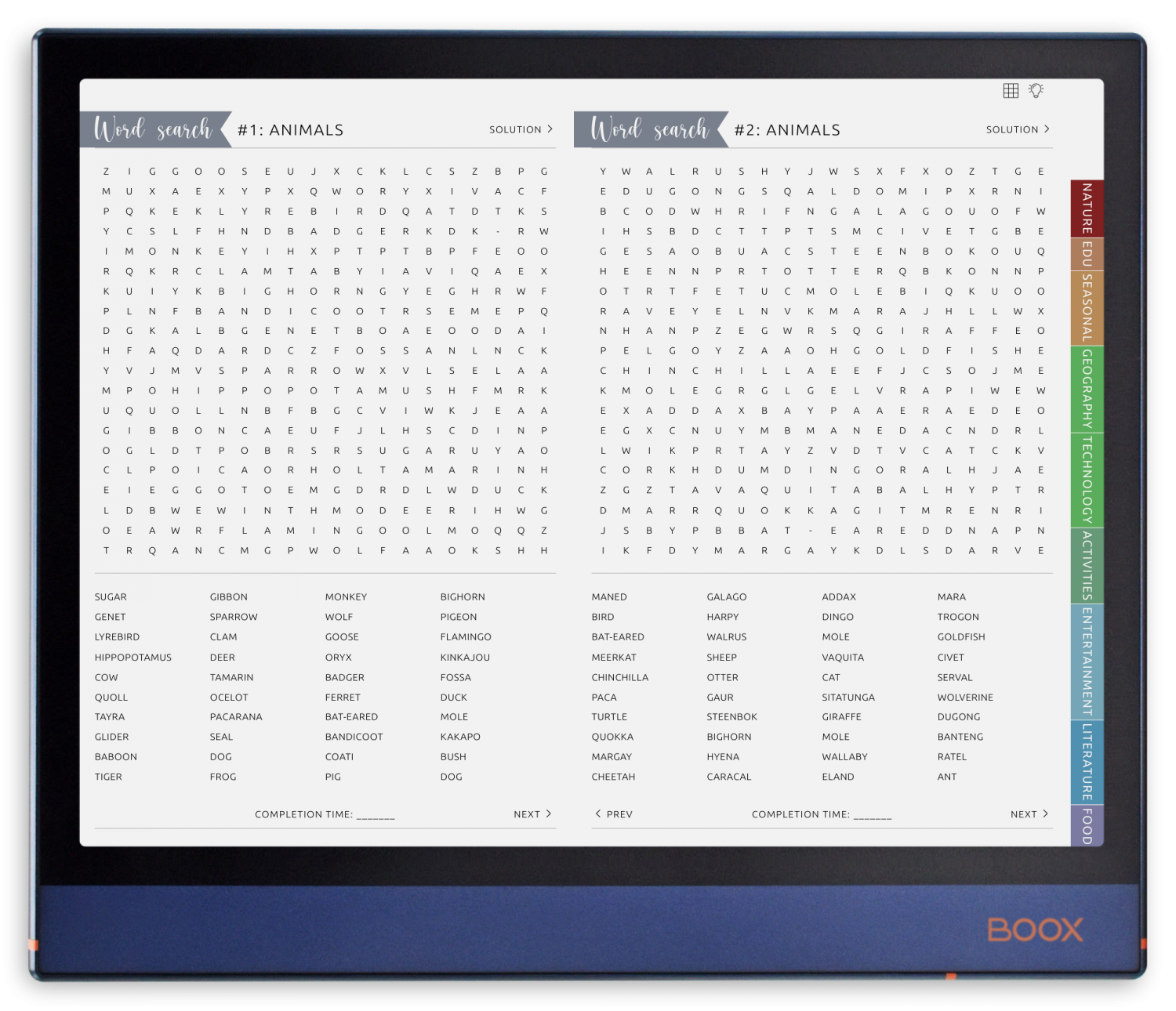 ONYX BOOX - Word Search Puzzles - Landscape Elegant-Color Theme