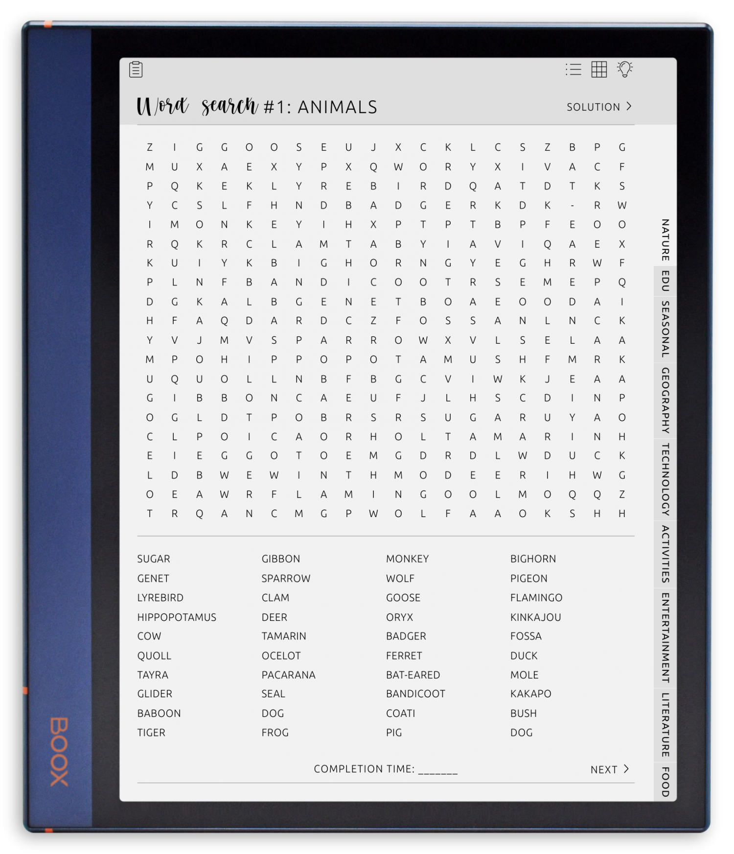 ONYX BOOX - Word Search Puzzles - Portrait Graceful Theme