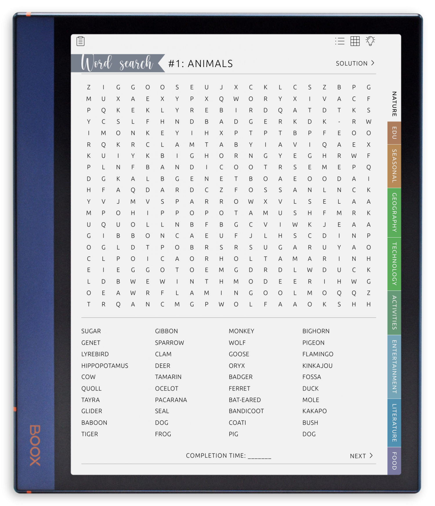 ONYX BOOX - Word Search Puzzles - Portrait Elegant-Color Theme