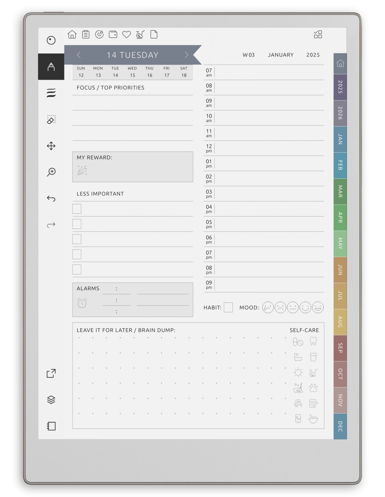 reMarkable ADHD Planner - Portrait Elegant-Color Theme