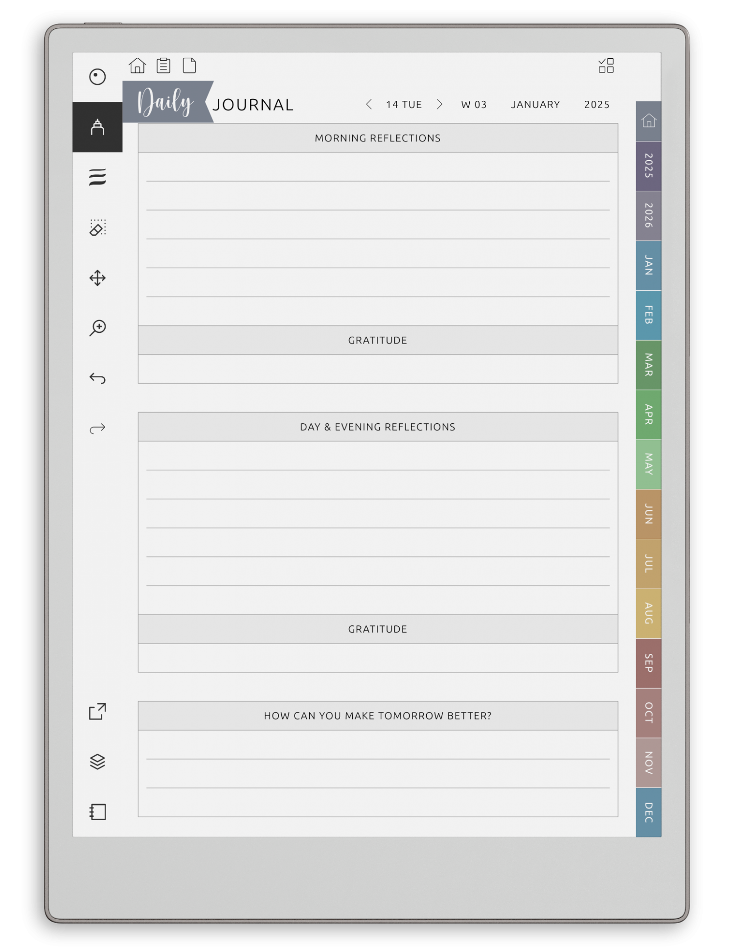 reMarkable Daily Journal - Portrait Elegant-Color Theme