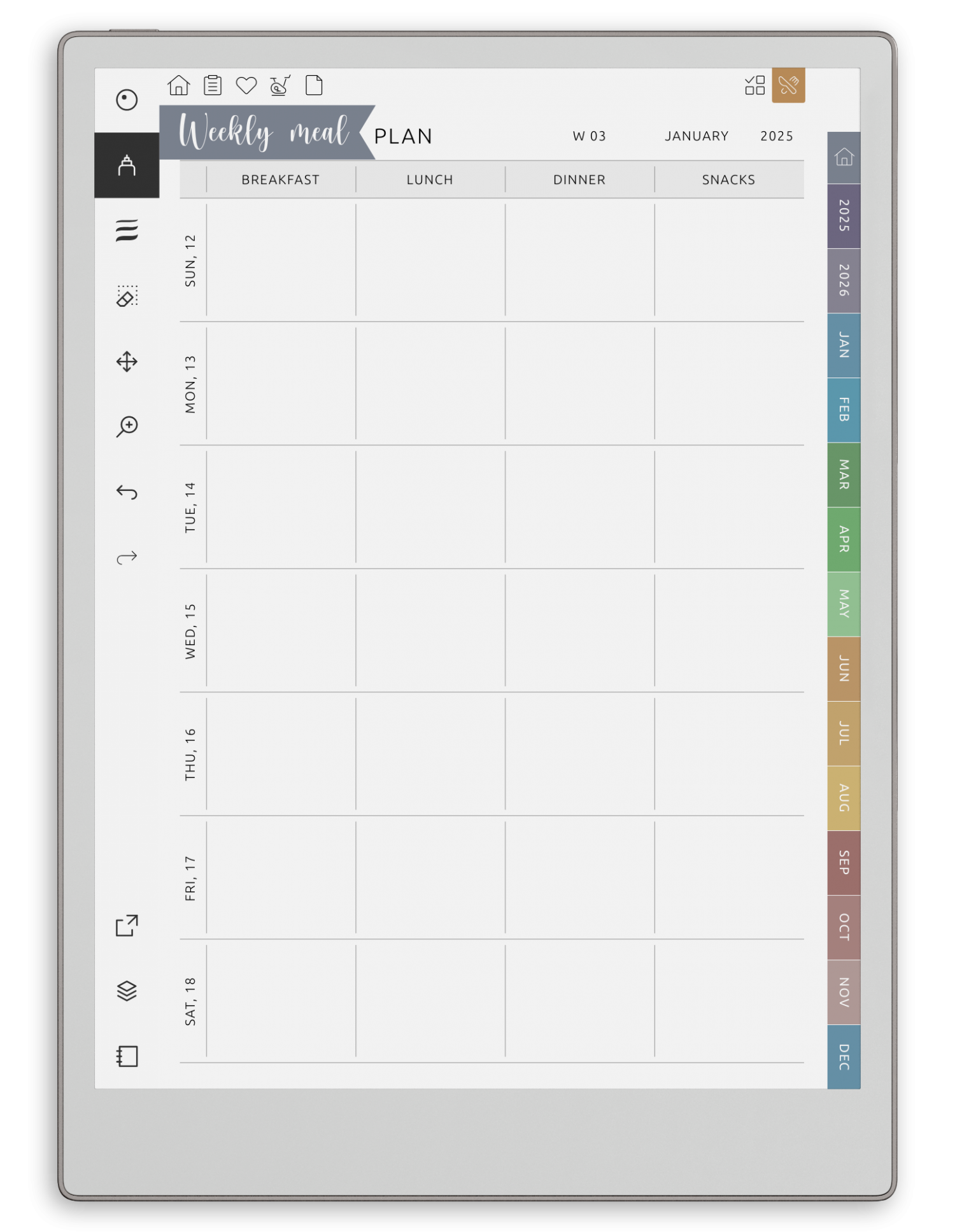 reMarkable Meal Planner - Portrait Elegant-Color Theme