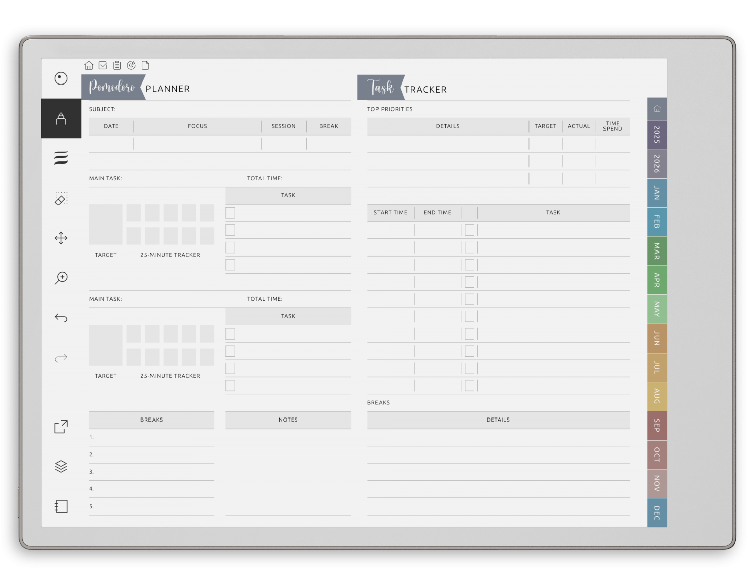 reMarkable Productivity Planner - Landscape Elegant-Color Theme