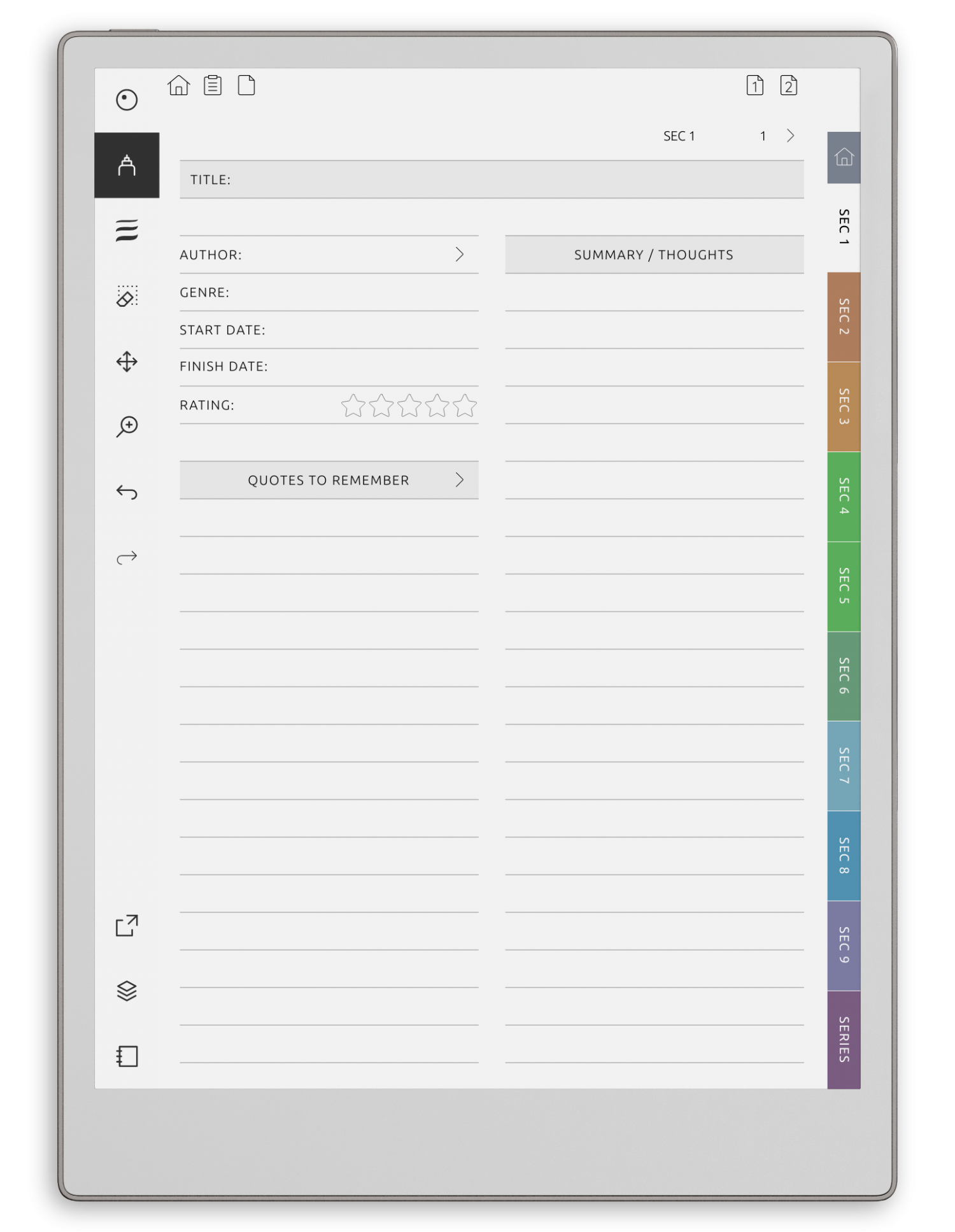 reMarkable Reading Journal - Portrait Elegant-Color Theme