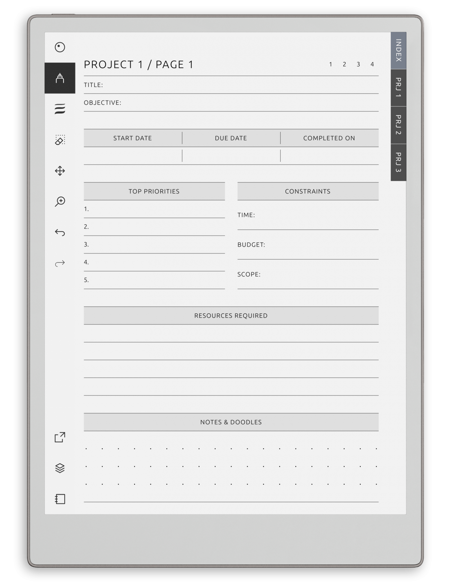 reMarkable Section Project Planner - Portrait Elegant-Color Theme