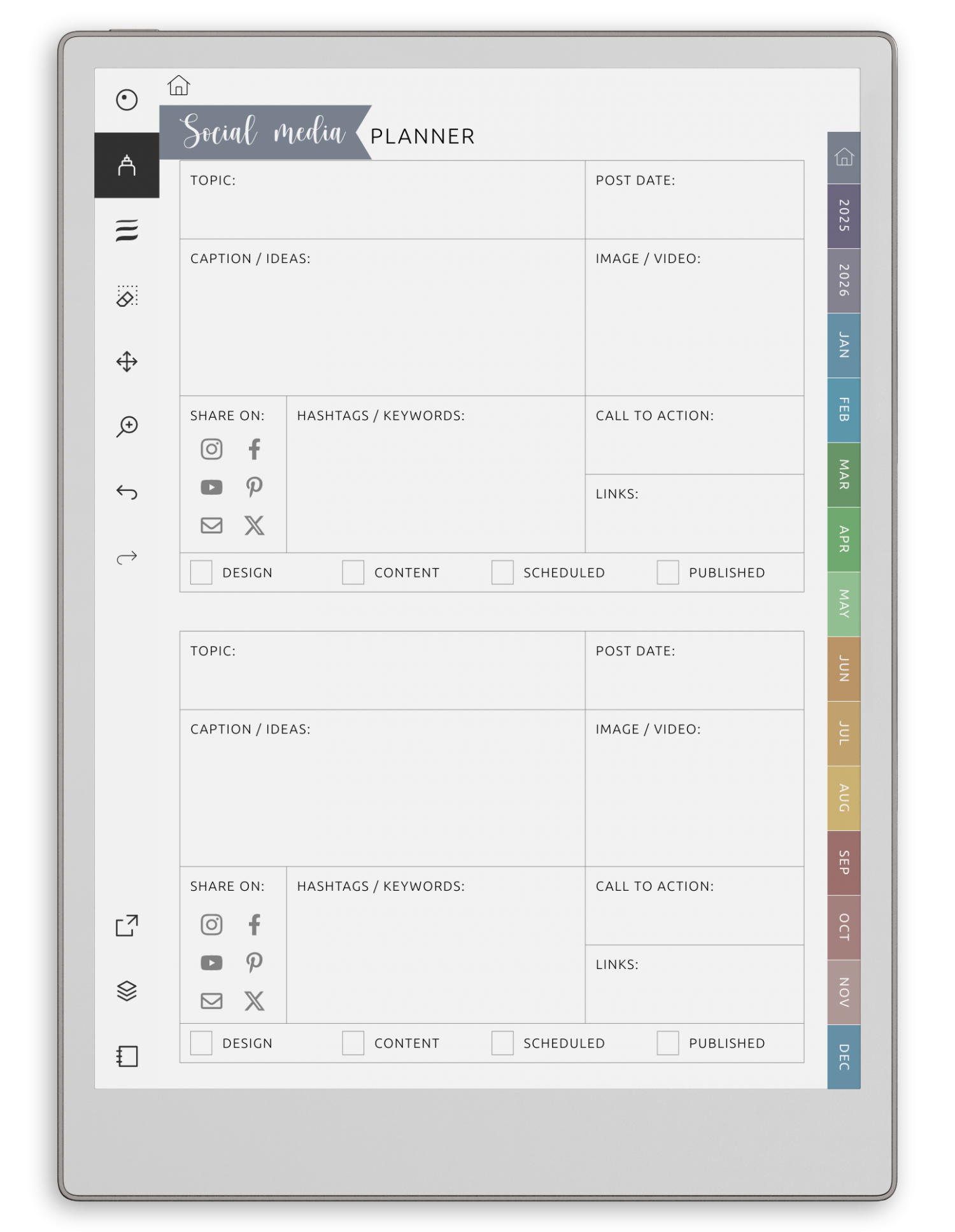 reMarkable Social Media Planner - Portrait Elegant-Color Theme