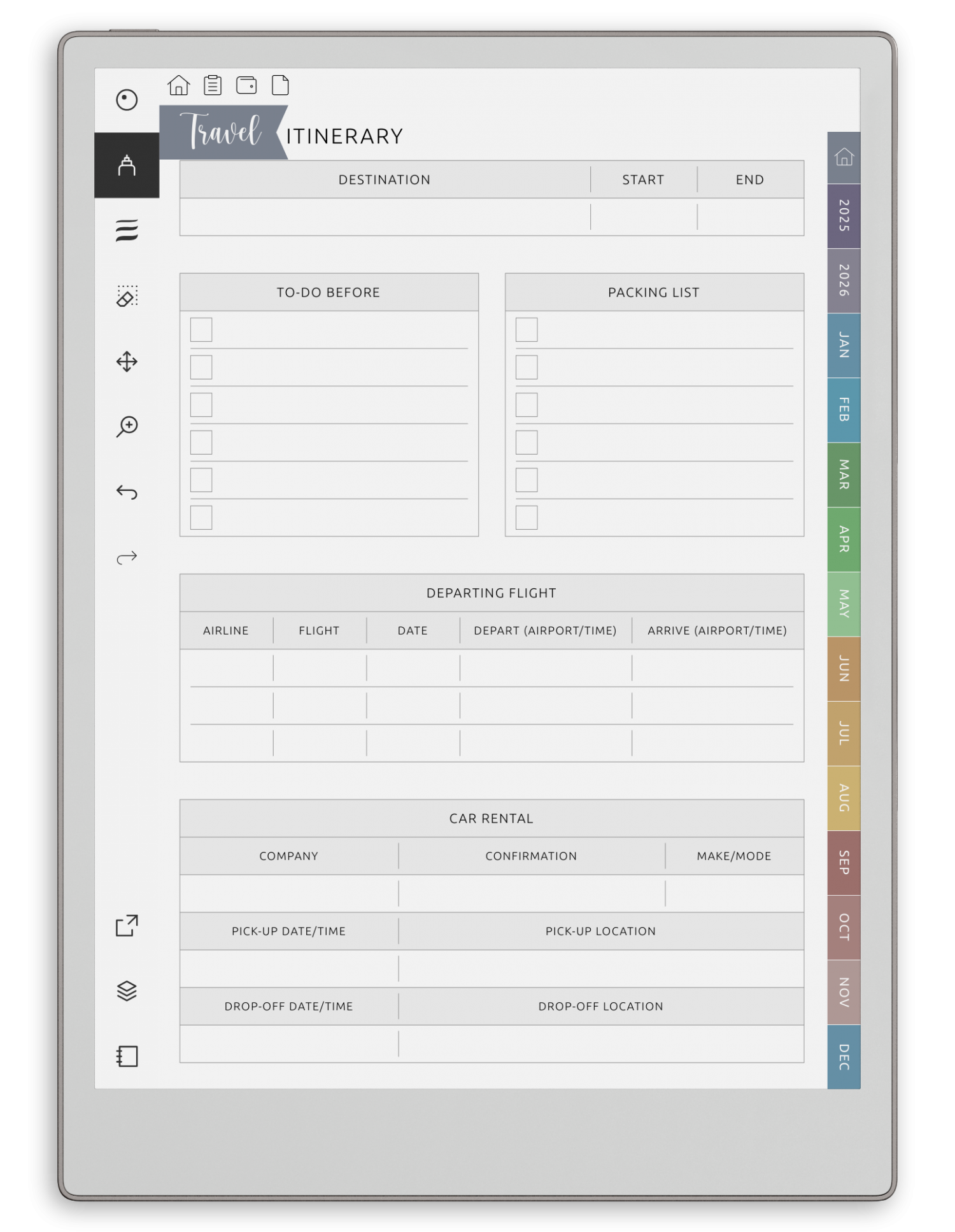 reMarkable Travel Planner - Portrait Elegant-Color Theme
