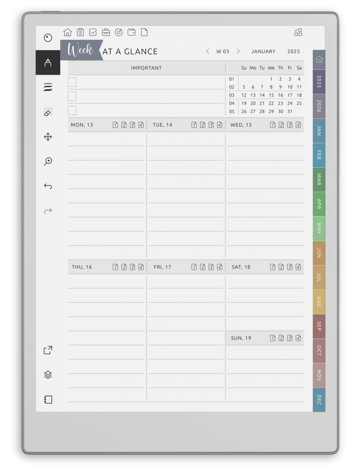reMarkable Weekly Planner - Portrait Elegant-Color Theme