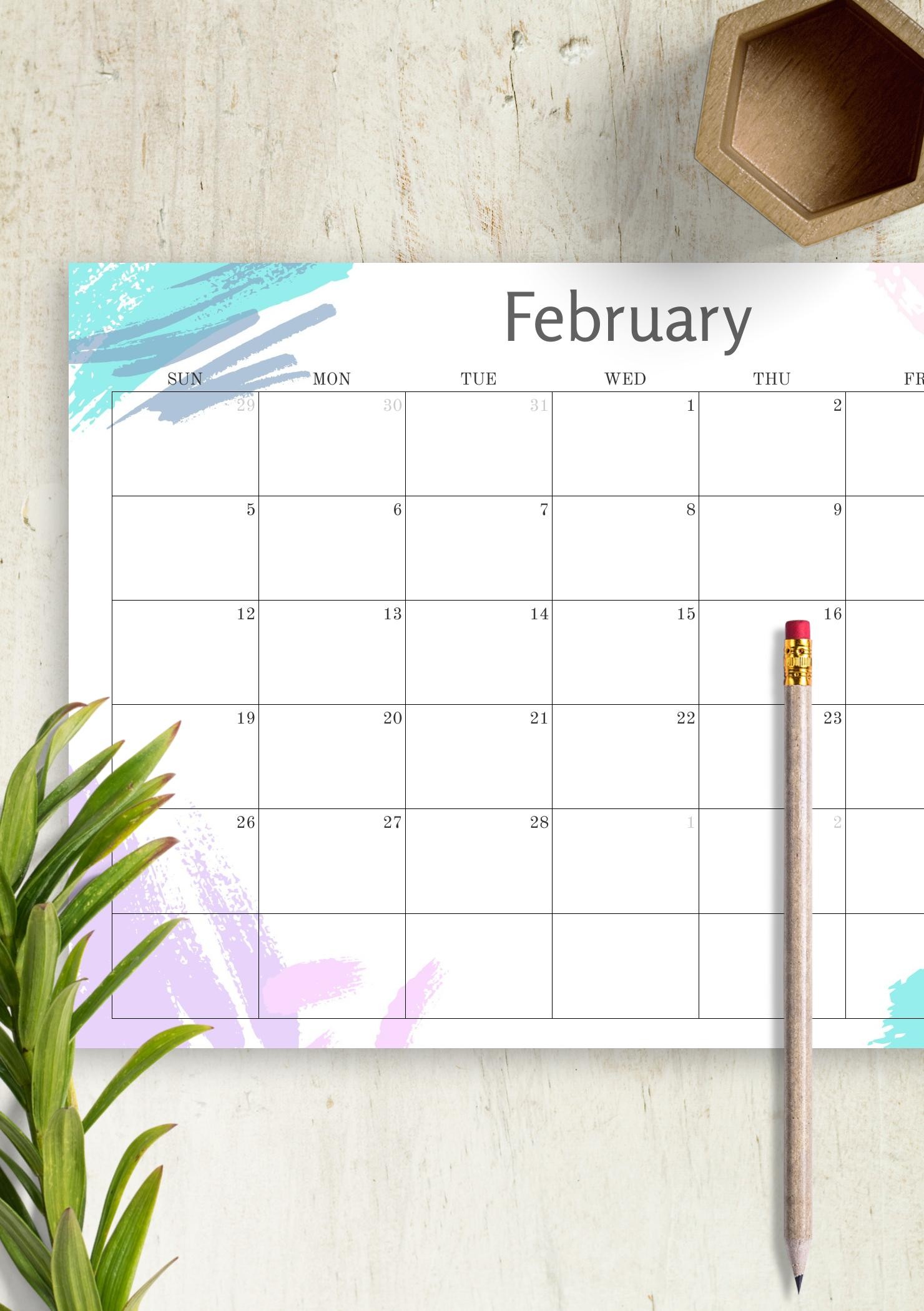 Download Printable Simple Colored Monthly Calendar PDF