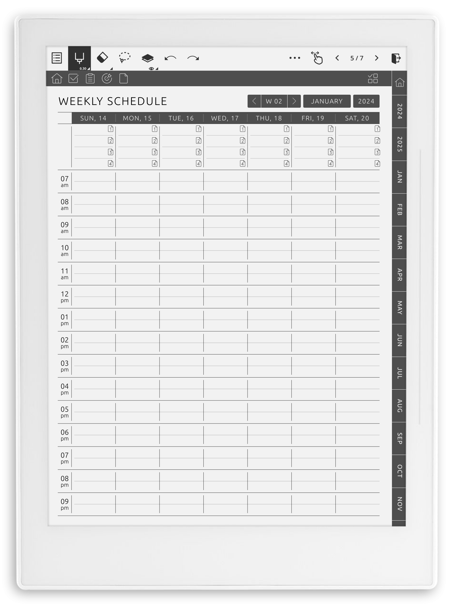 Supernote Weekly Schedule Planner - Portrait Original Theme