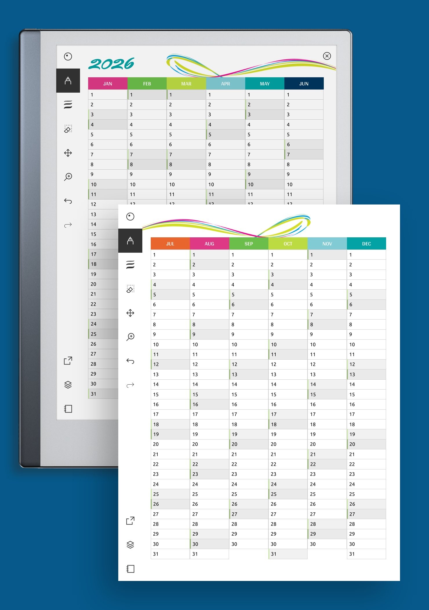 Download Printable Two pages vertical calendar PDF