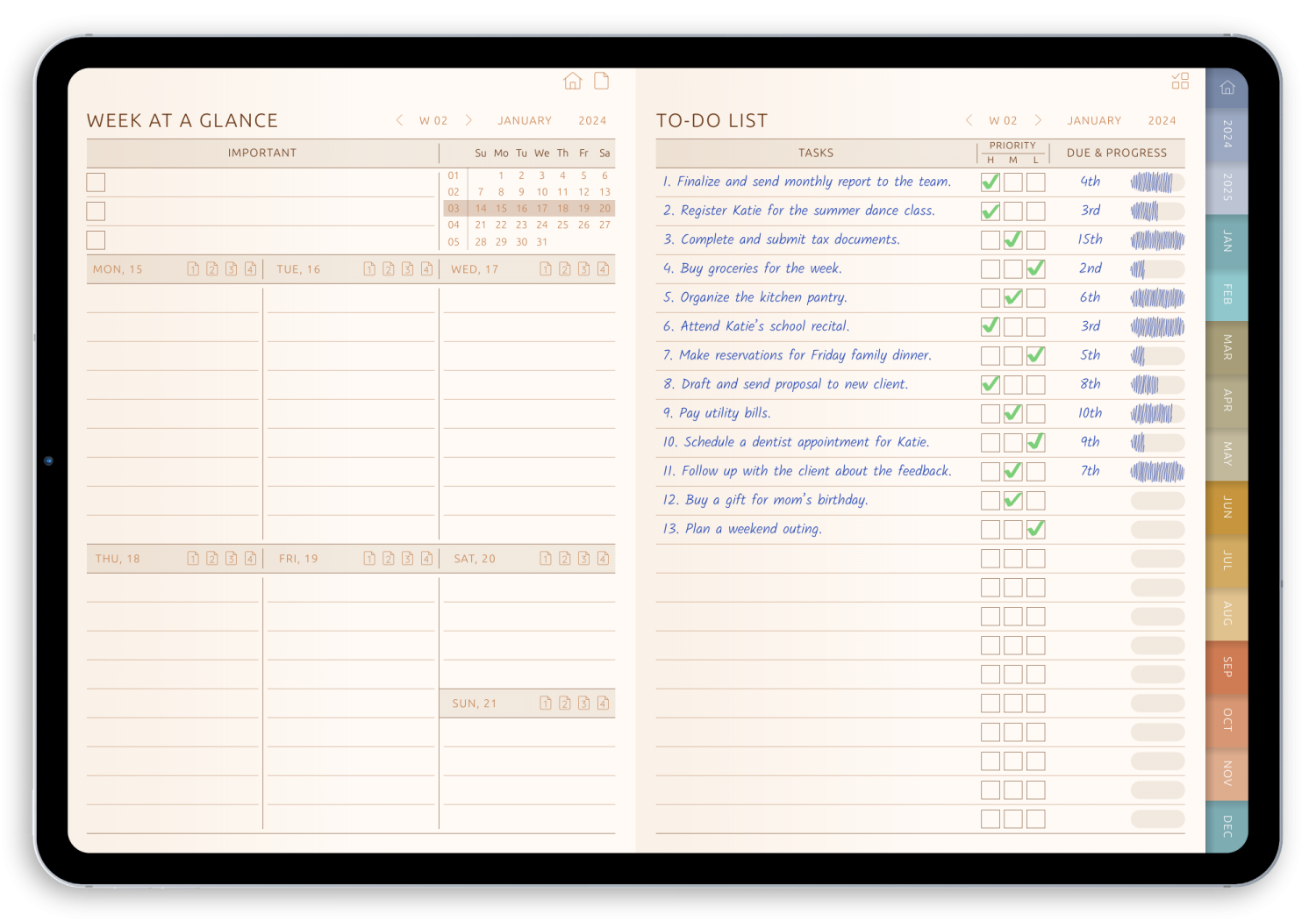 Weekly To-Do Digital Planner for iPad - Landscape Boho Theme