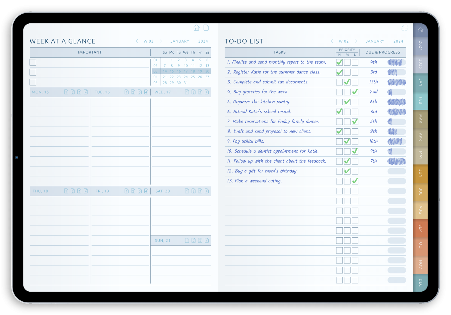 Weekly To-Do Digital Planner for iPad - Landscape Pastel Theme