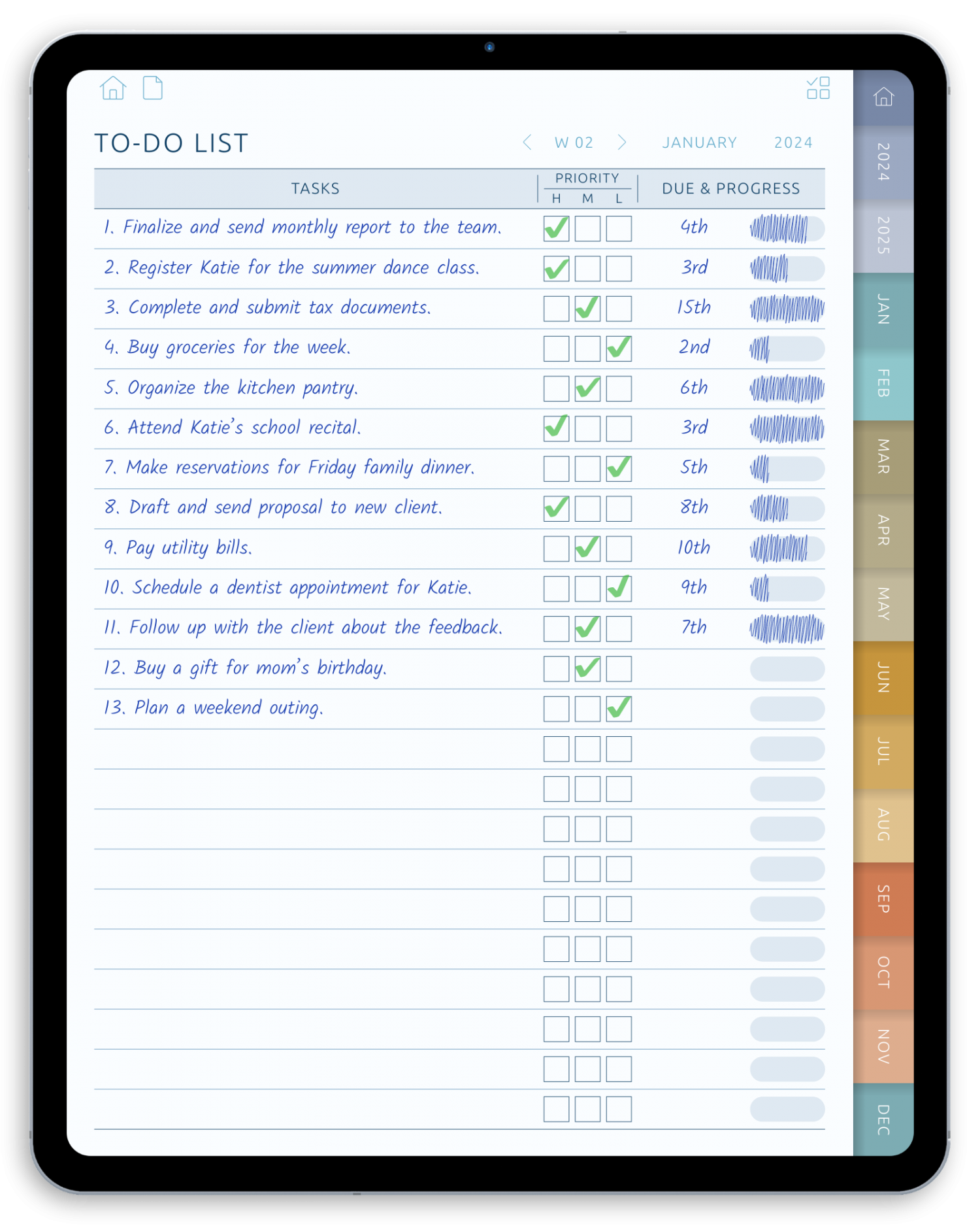 Weekly To-Do Digital Planner for iPad - Portrait, Pastel Theme