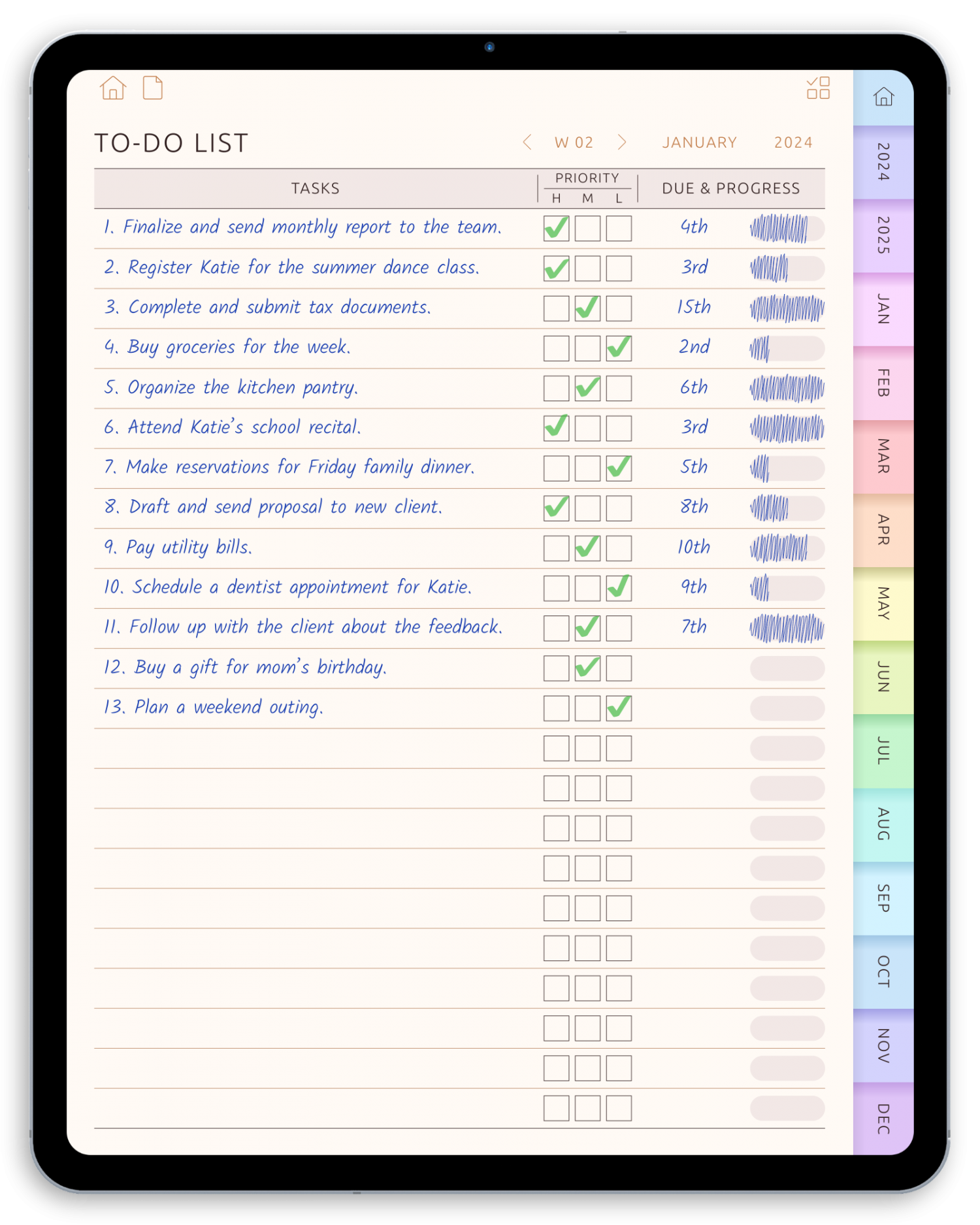 Weekly To-Do Digital Planner for iPad - Portrait Pink Theme