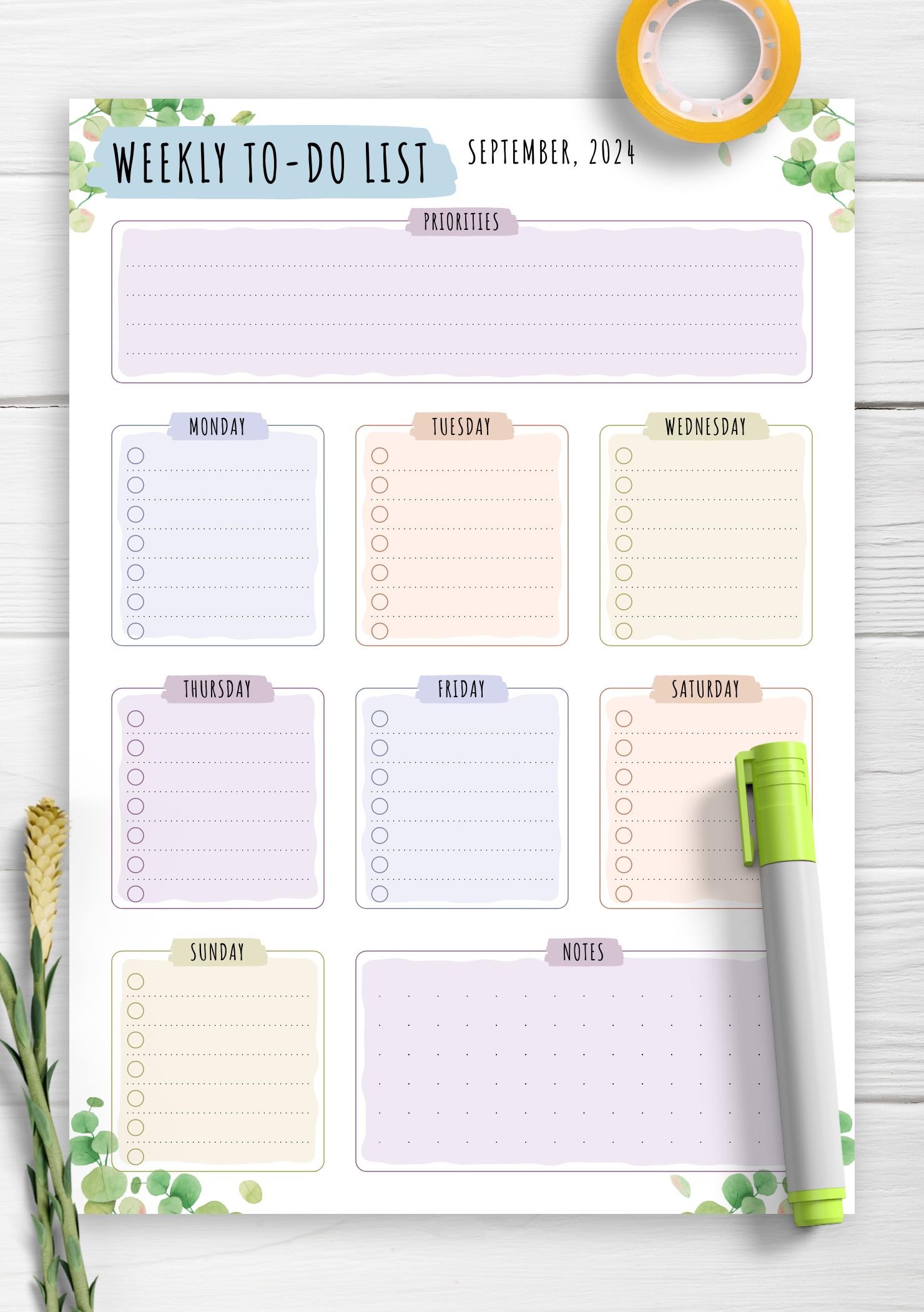 Download Printable Weekly To Do List - Floral Style PDF