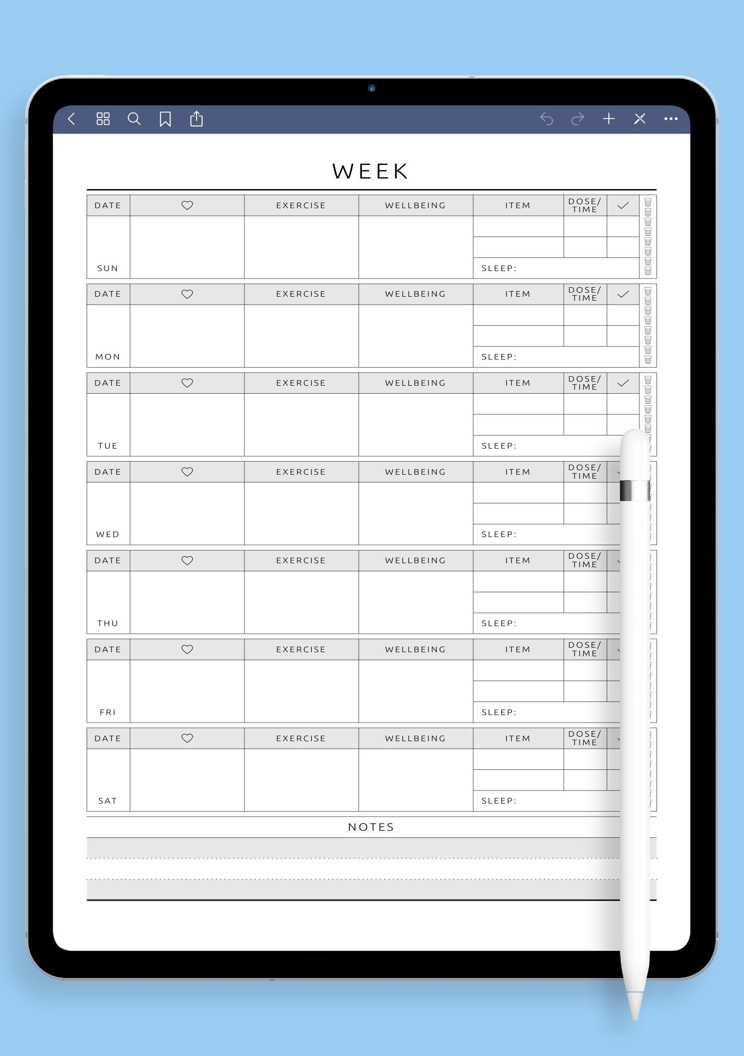 Download Printable Weekly Fitness Planner Template PDF