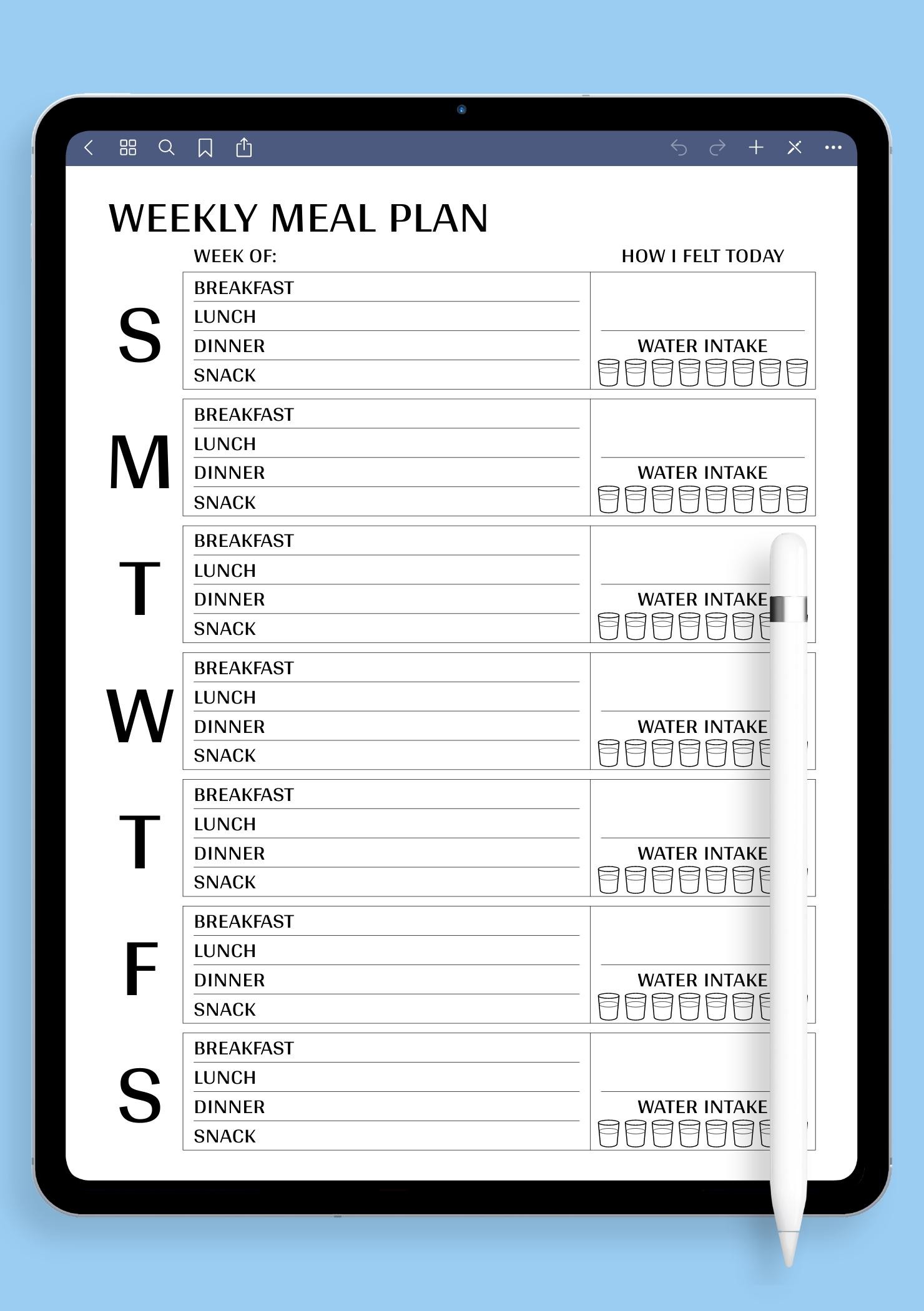Download Printable Weekly meal plan template PDF