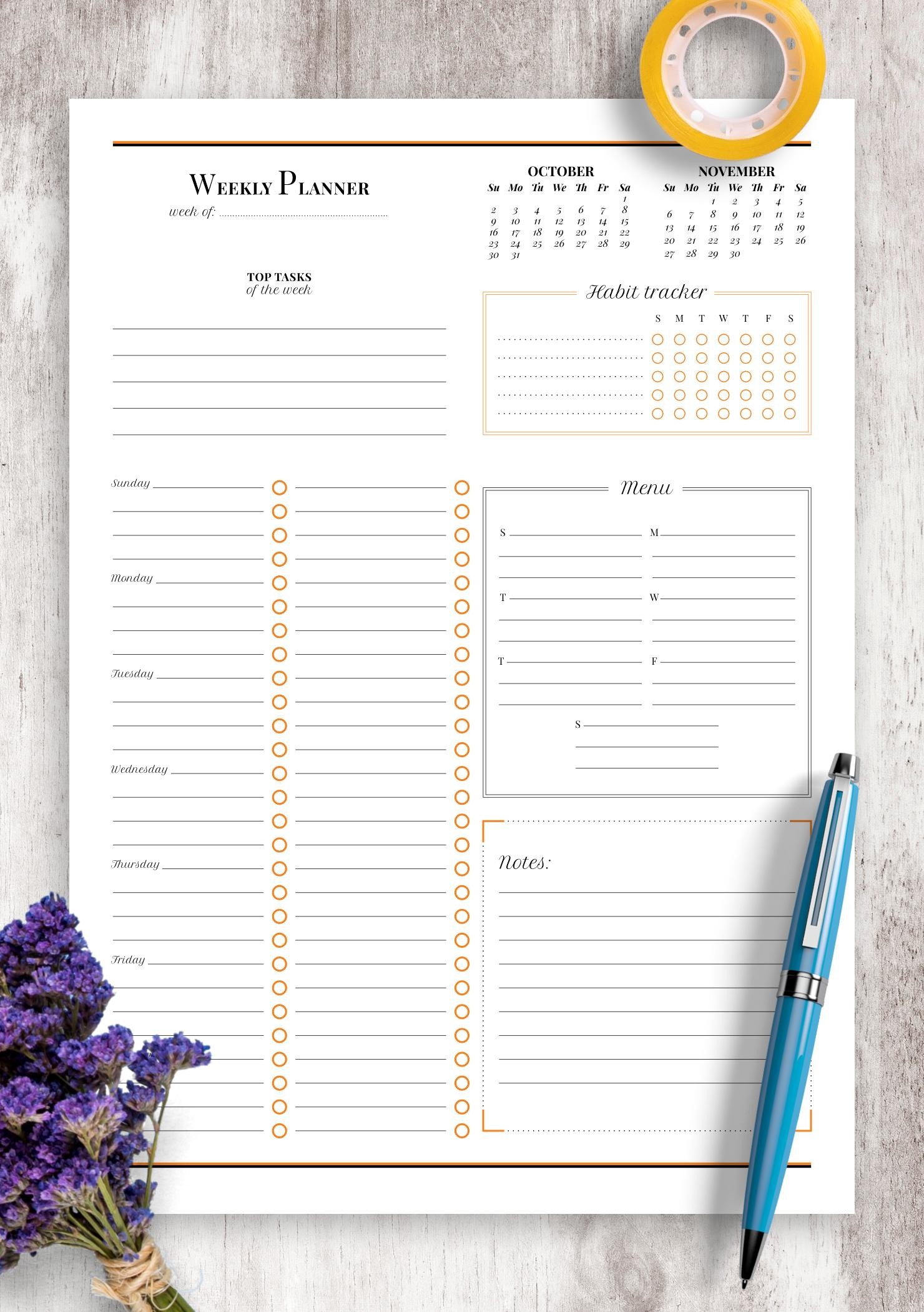 EDITABLE Weekly Planner 2 Page Templates | 2023 Weekly Schedule, To Do List  Printable & Habit Tracker templates | Mono