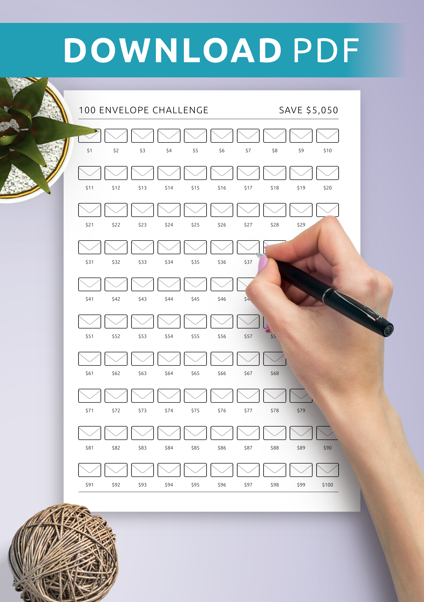 Savings Challenge 100 Envelope Challenge Printable Savings Goal