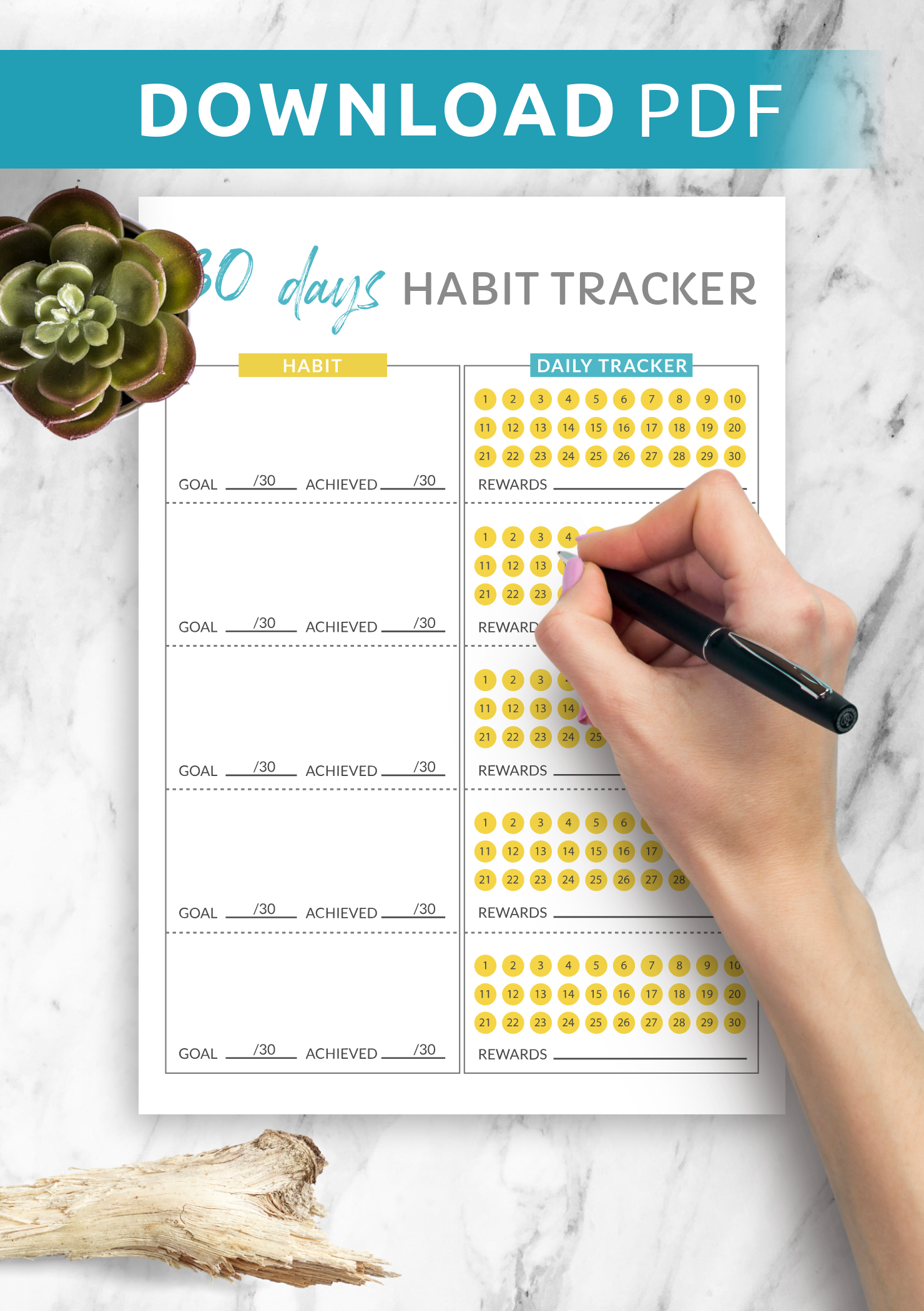 A Printable 30 Days Habit Tracker With Flowers Vrogue Co