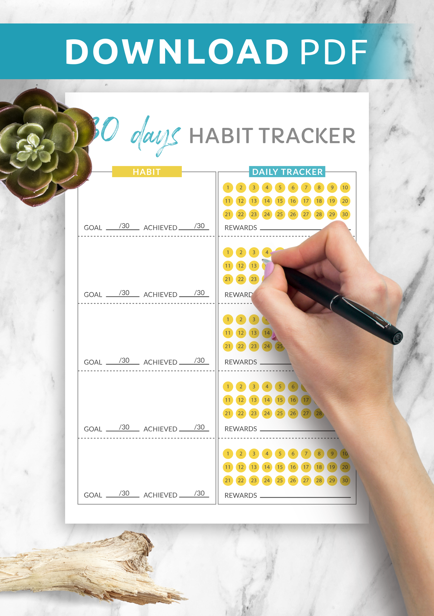 Download Printable 30 Days Goal Habit Tracker Template PDF