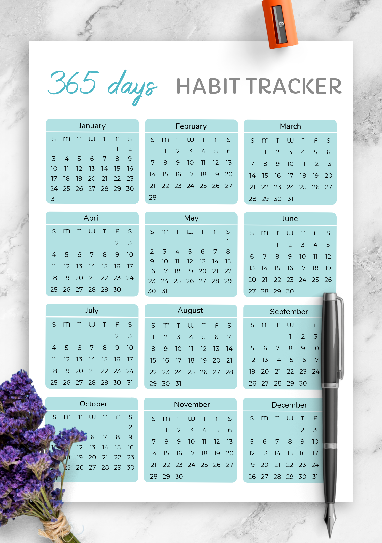 Download Printable 365 Days Habit Tracker Template PDF