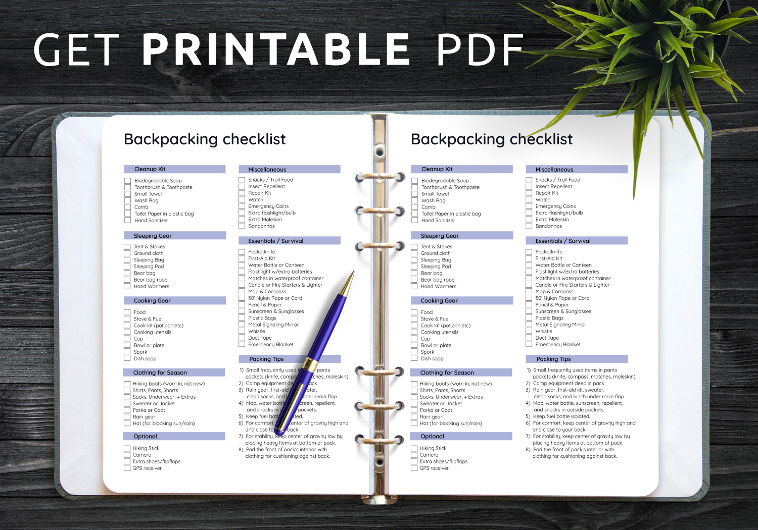 Download Printable Backpacking Checklist Template PDF