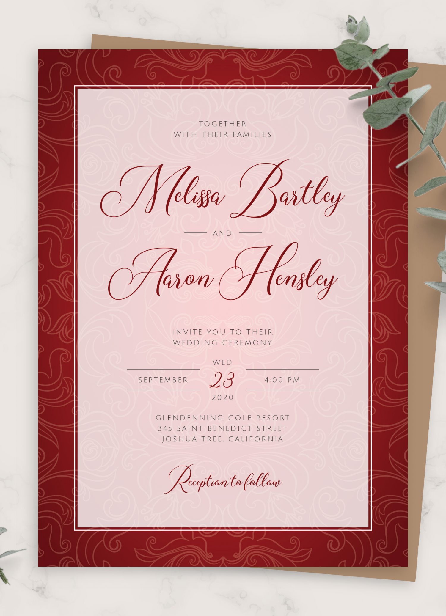 Download Printable Burgundy Vintage Wedding Invitation PDF