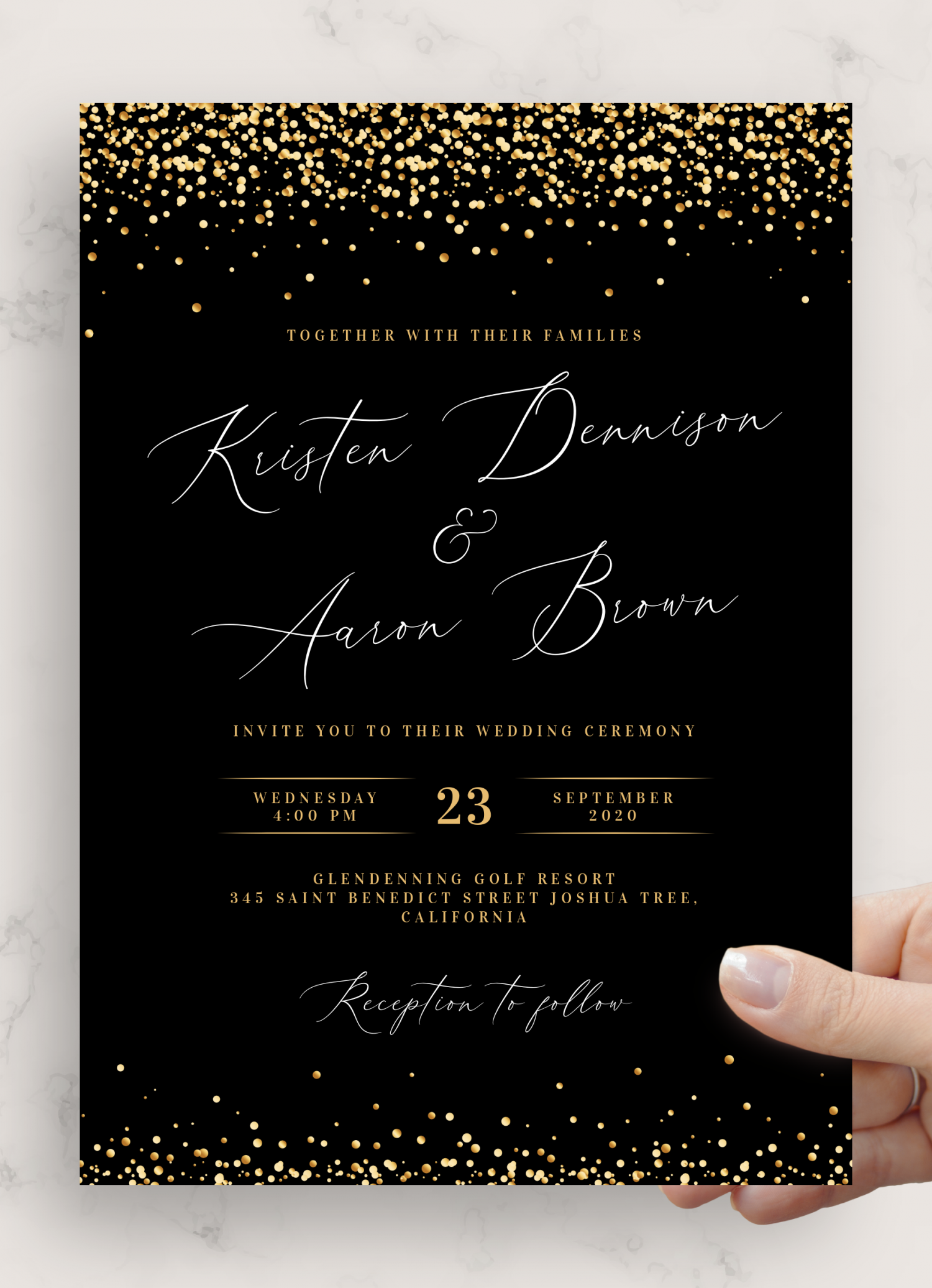 download printable black and gold wedding invitation pdf