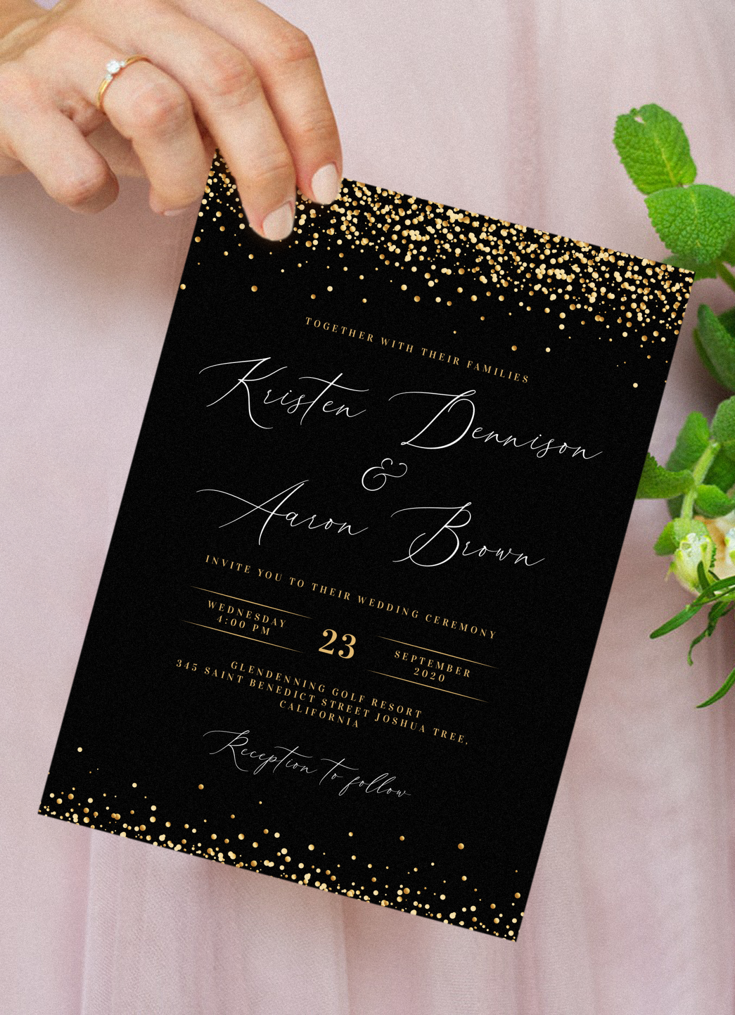 Download Printable Black and Gold Wedding Invitation PDF