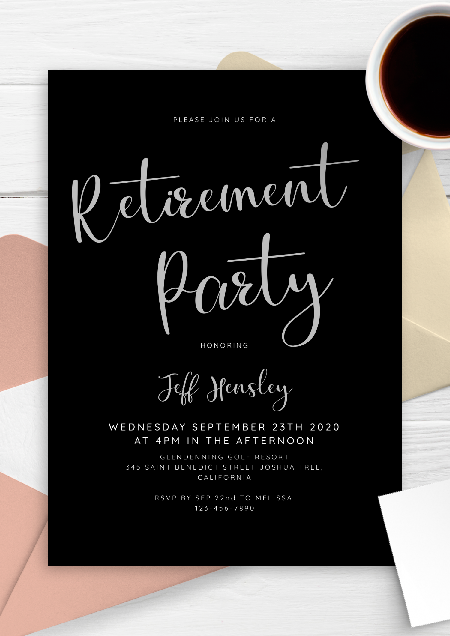 Download Printable Black and Silver Retirement Party Invitation PDF