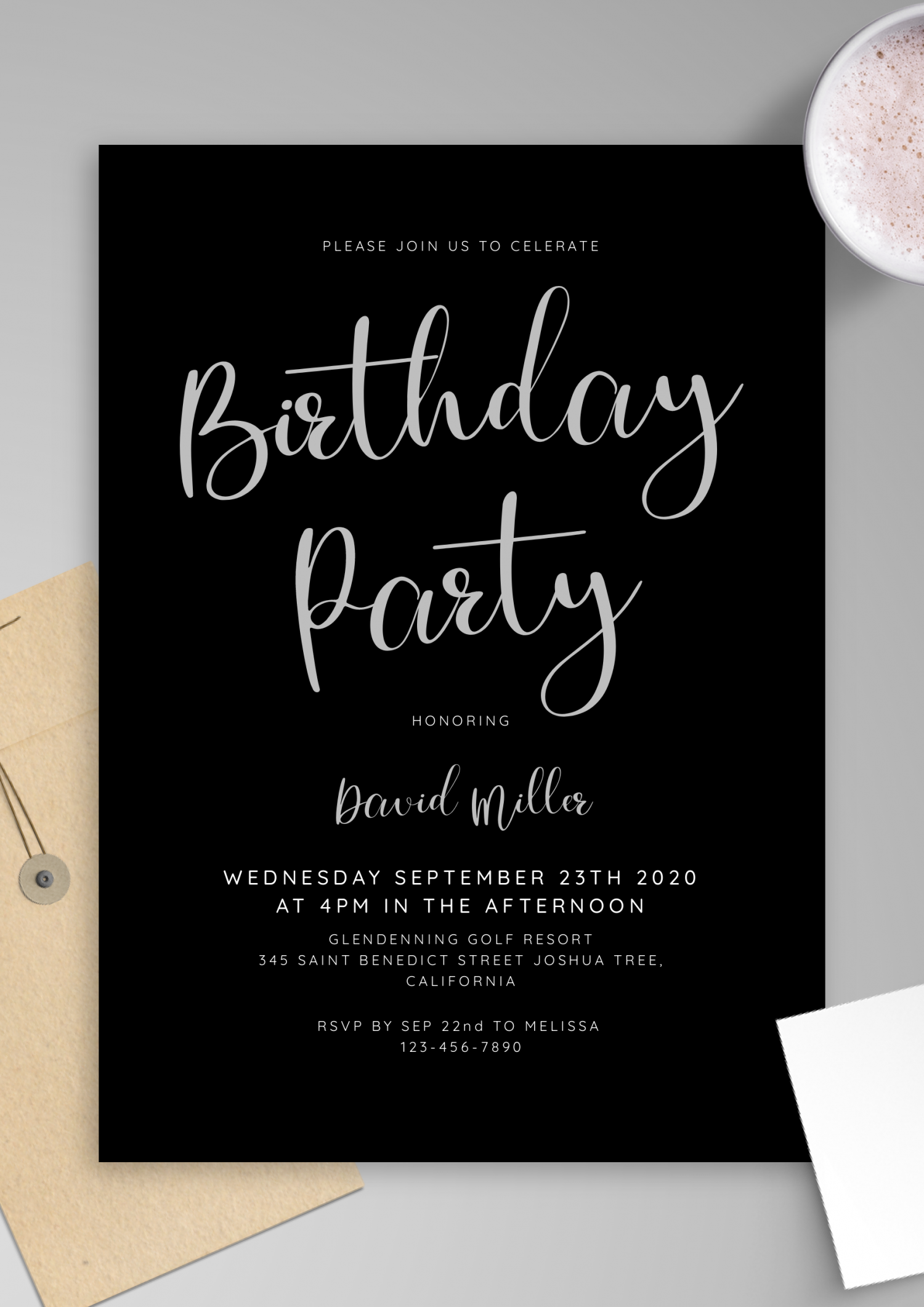Download Printable Black And White Men s Birthday Invitation PDF