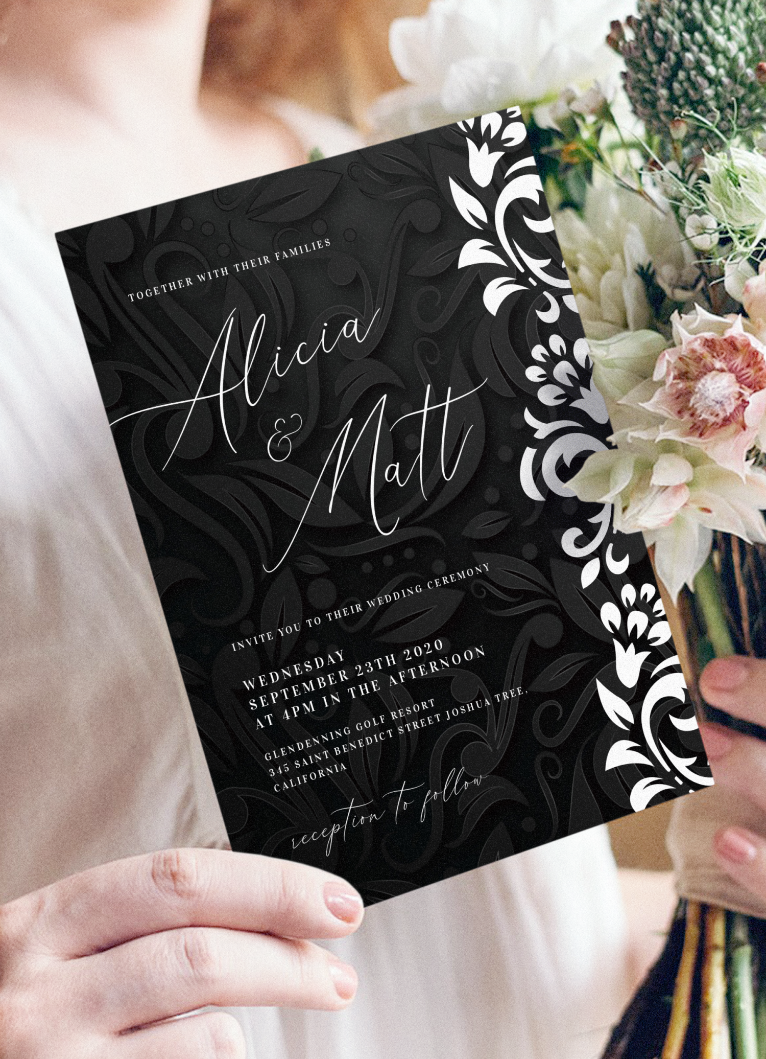 Download Printable Black and White Wedding Invitation PDF